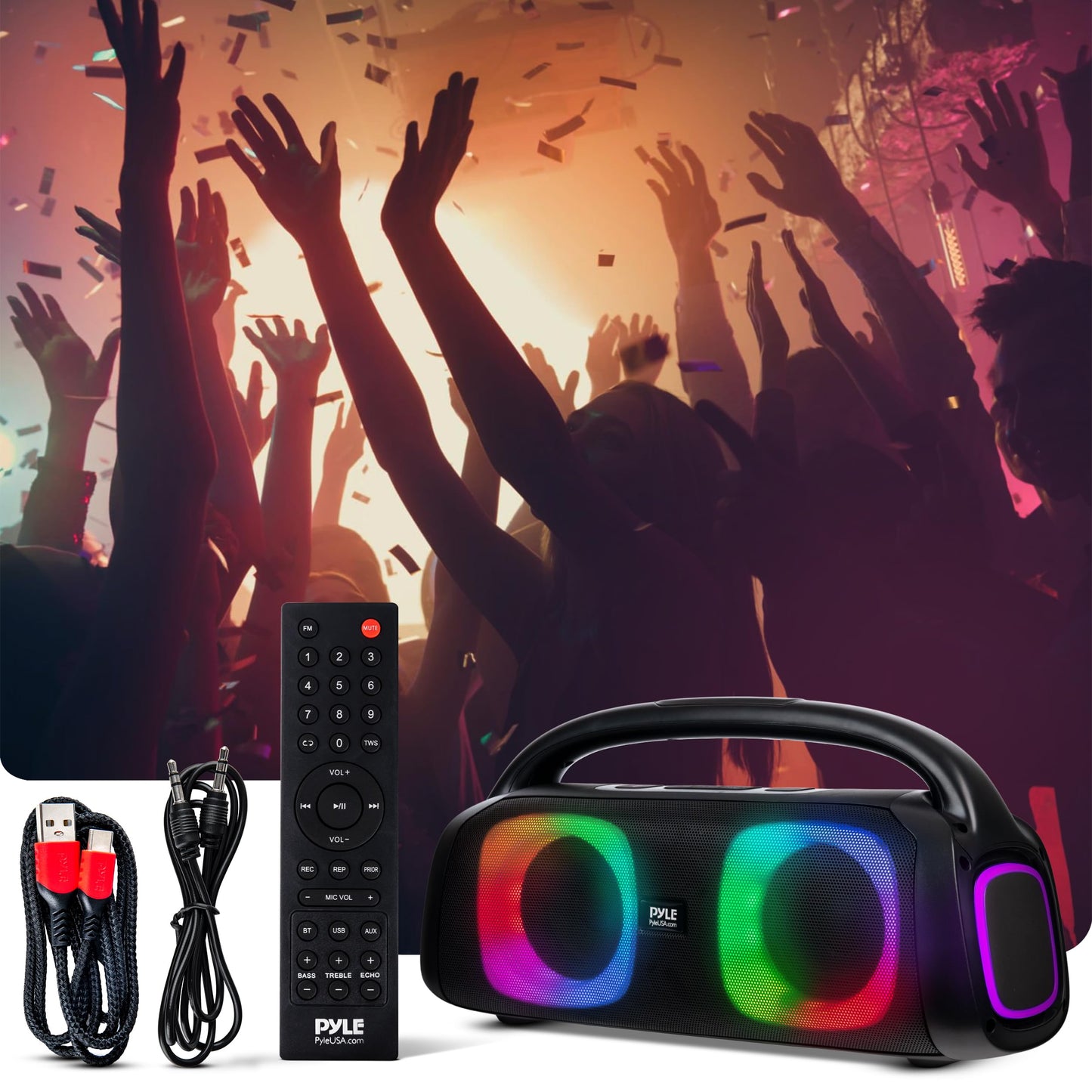 Pyle 160W Dual 5-Inch Bluetooth Boombox Speaker with True Wireless Stereo – Deep Bass, Crisp Treble, LED Display, Built-in Rechargeable Batteries – Large Portable Bluetooth Speaker