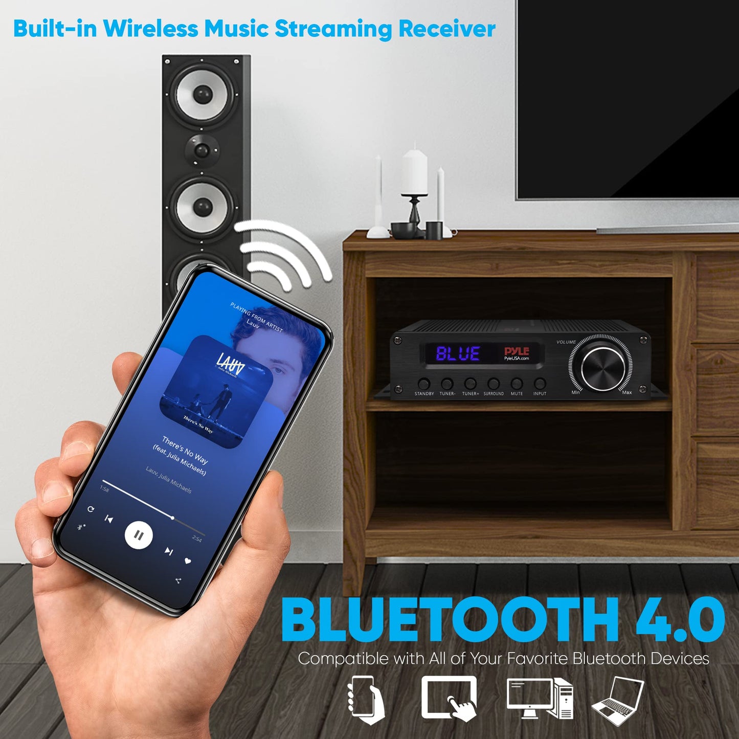 Pyle Wireless Bluetooth Home Audio Amplifier - 100W 5.1 Channel Home Theater Power Stereo Receiver, Surround Sound w/ HDMI, AUX, FM Antenna, Subwoofer Speaker Input, 12V Adapter, Black - PFA560BT