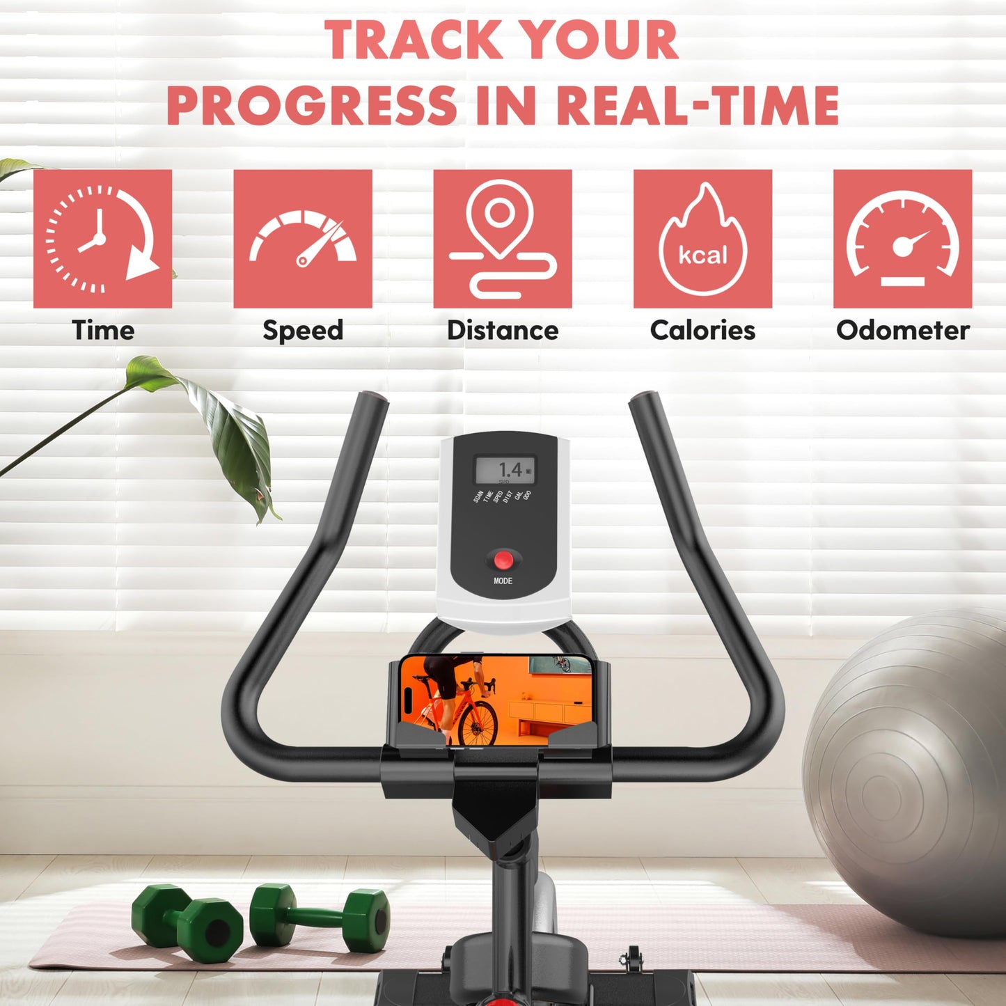 SQUATZ Stationary Cycling Bike Exerciser - Indoor Exercise Bicycle With Training Console, 4-Way Adjustable Seat and Handlebar, 8 Resistance Levels, Workout Equipment for Home Gym