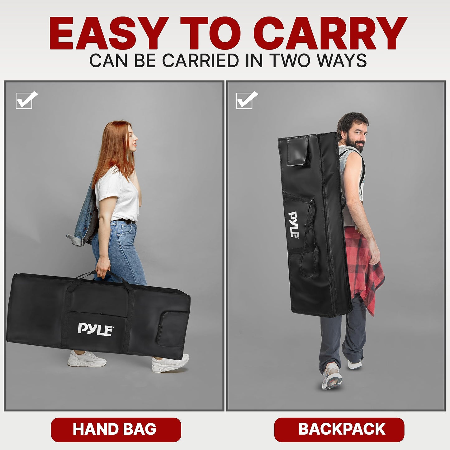 Pyle Keyboard Case, 61 Key Carrying Case Bag for Piano Keyboards, Protects and Covers Portable Digital Keyboard Water Resistant, Used for Models PKBRD6139BT, PKBRD6151PB, and PKBRD6175P