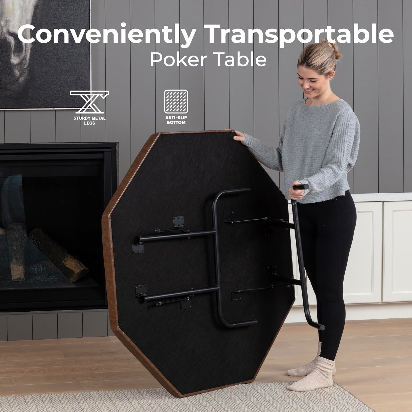SereneLife 84” Poker Table- 8 Player Octagonal Foldable Cardboard Leisure Game Table, Casino Style, with Water-Resistant Cushioned Rail, w/ 8 Cup Holders