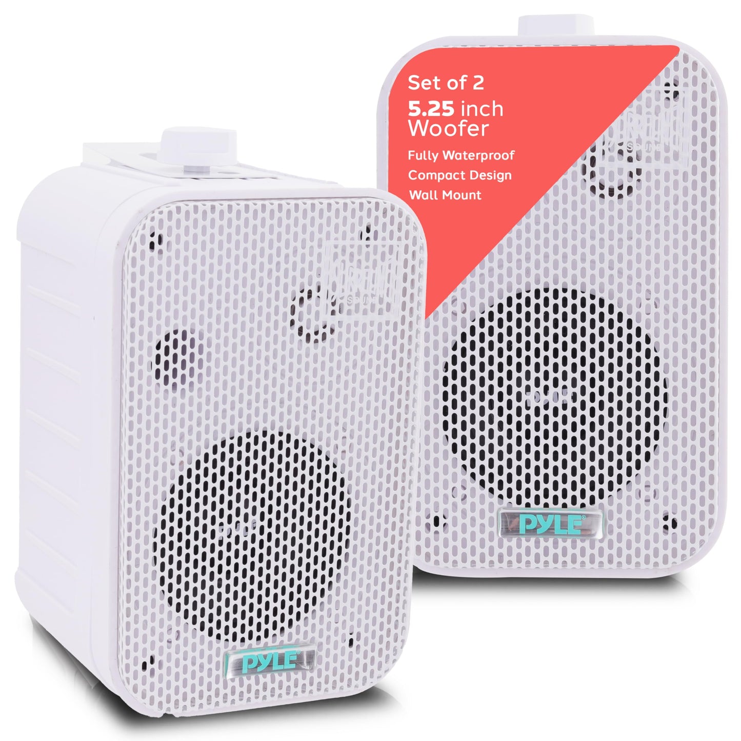 Pyle - Indoor / Outdoor Waterproof Speaker System - 5.25 Inch Pair of Weatherproof Wall/Ceiling Mounted Speakers with Heavy Duty Mesh Covers, 200 Watts RMS, Universal Mount - PDWR40W (White)