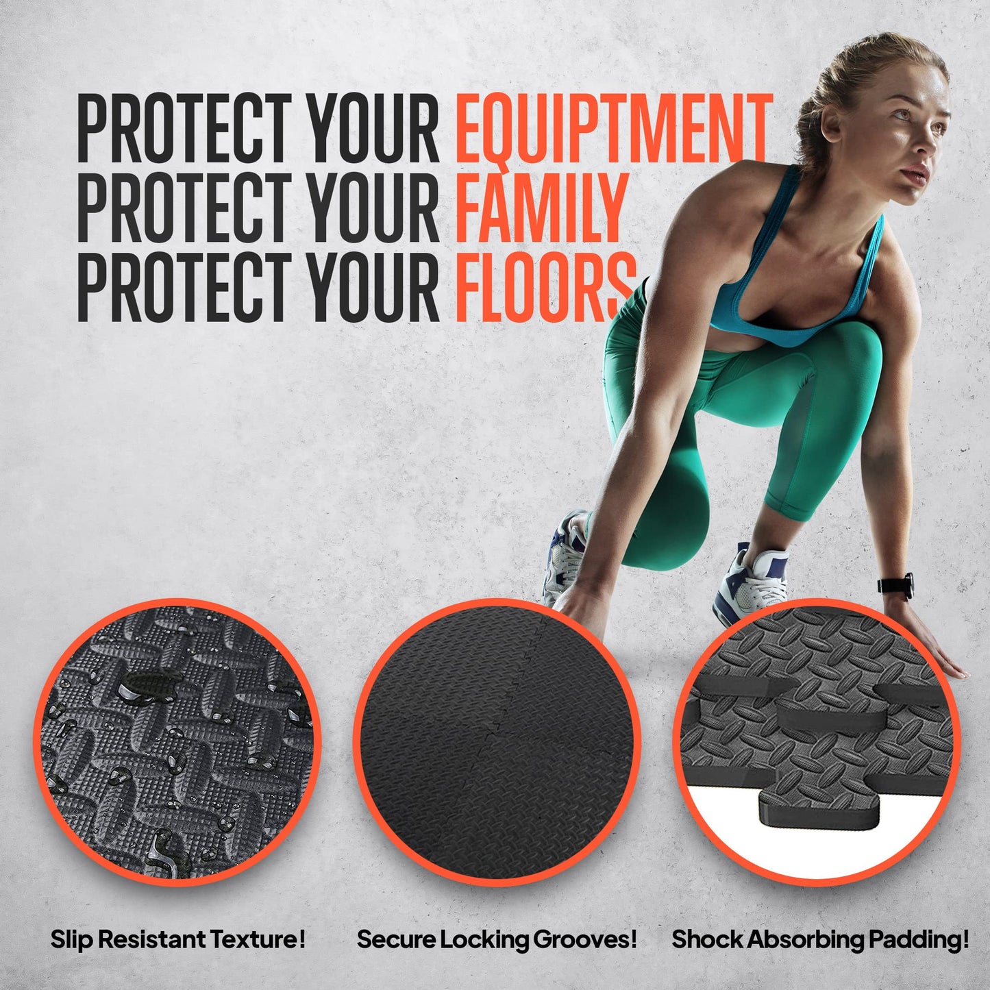 Thick Puzzle Exercise Mat, 6 Pcs EVA Foam Interlocking Tiles Protective Flooring for Gym Equipment and Cushion for Workouts, Durable Non-Skid Texture, Easy to Assemble, Blue and Black