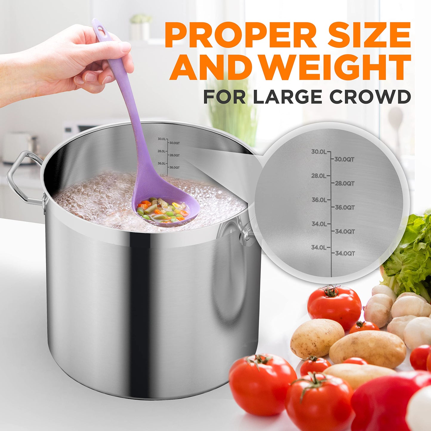 Nutrichef Stainless Steel Cookware Stockpot, 30 Quart Heavy Duty Induction Soup Pot With Stainless Steel Lid And Strong Riveted Handles, Even Heat Distribution, Compatible With Most Cooktops