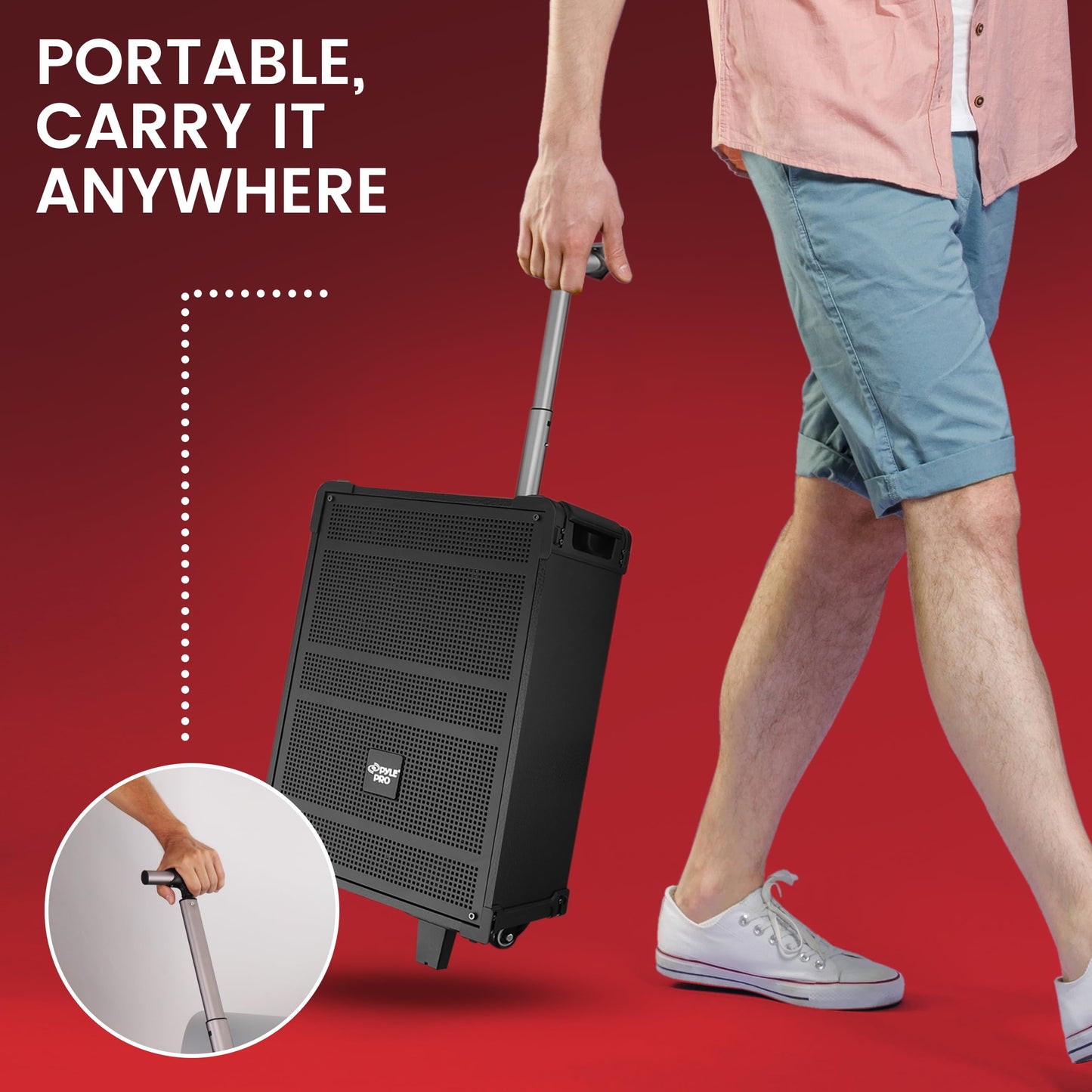 Pyle 10'' Portable Wireless Bluetooth Speaker System - Built-in Rechargeable Battery, Wireless Microphone, USB/Micro SD/FM - 600 Watt FM Radio with Digital LED Display, PWMA1099A,Black