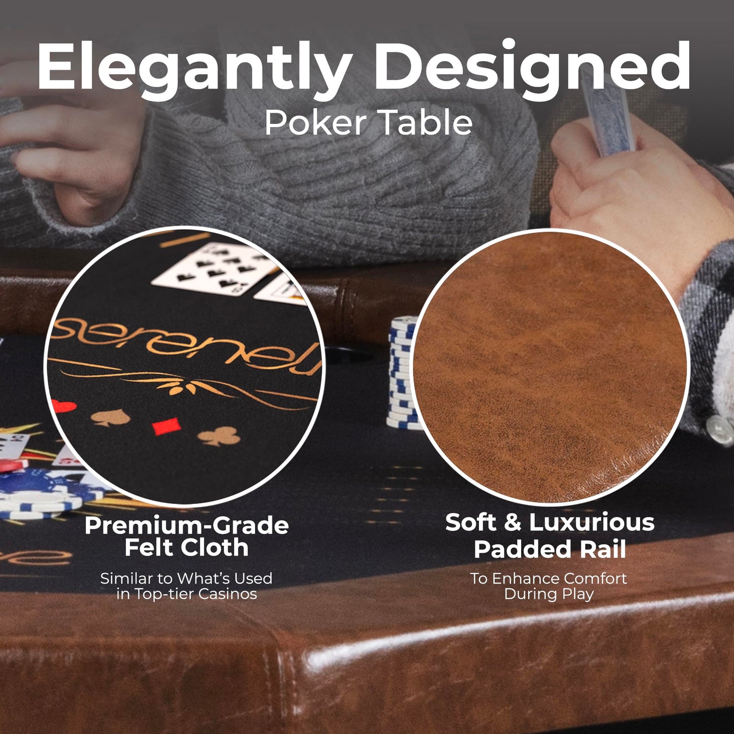 SereneLife 84” Poker Table- 8 Player Octagonal Foldable Cardboard Leisure Game Table, Casino Style, with Water-Resistant Cushioned Rail, w/ 8 Cup Holders