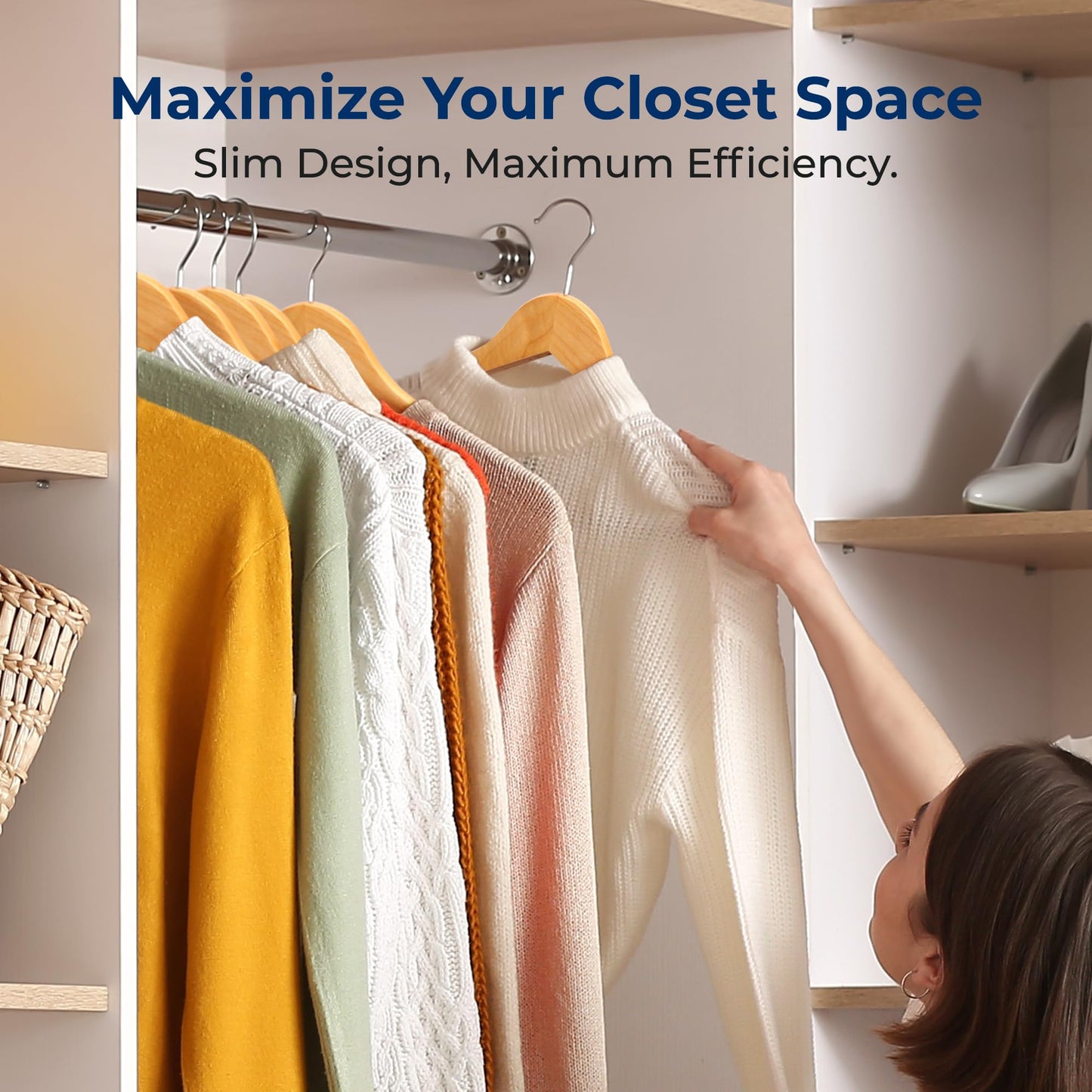 SereneLife 80-Pack Solid Wooden Hangers – Heavy Duty Natural Wood with 360° Swivel Hook, Shoulder Notches & Pants Bar – Space-Saving Design for Suits, Jackets, Dresses, Shirts & More