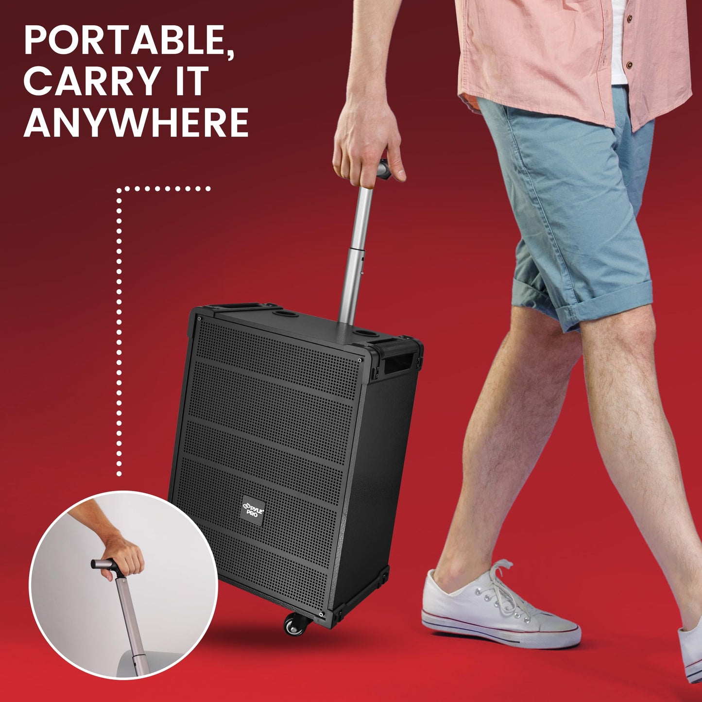 Pyle 12'' Portable Wireless Bluetooth Speaker System - Built-in Rechargeable Battery, Wireless Microphone, USB/Micro SD/FM - 80 Watt - FM Radio with Digital LED Display, PWMA1299A