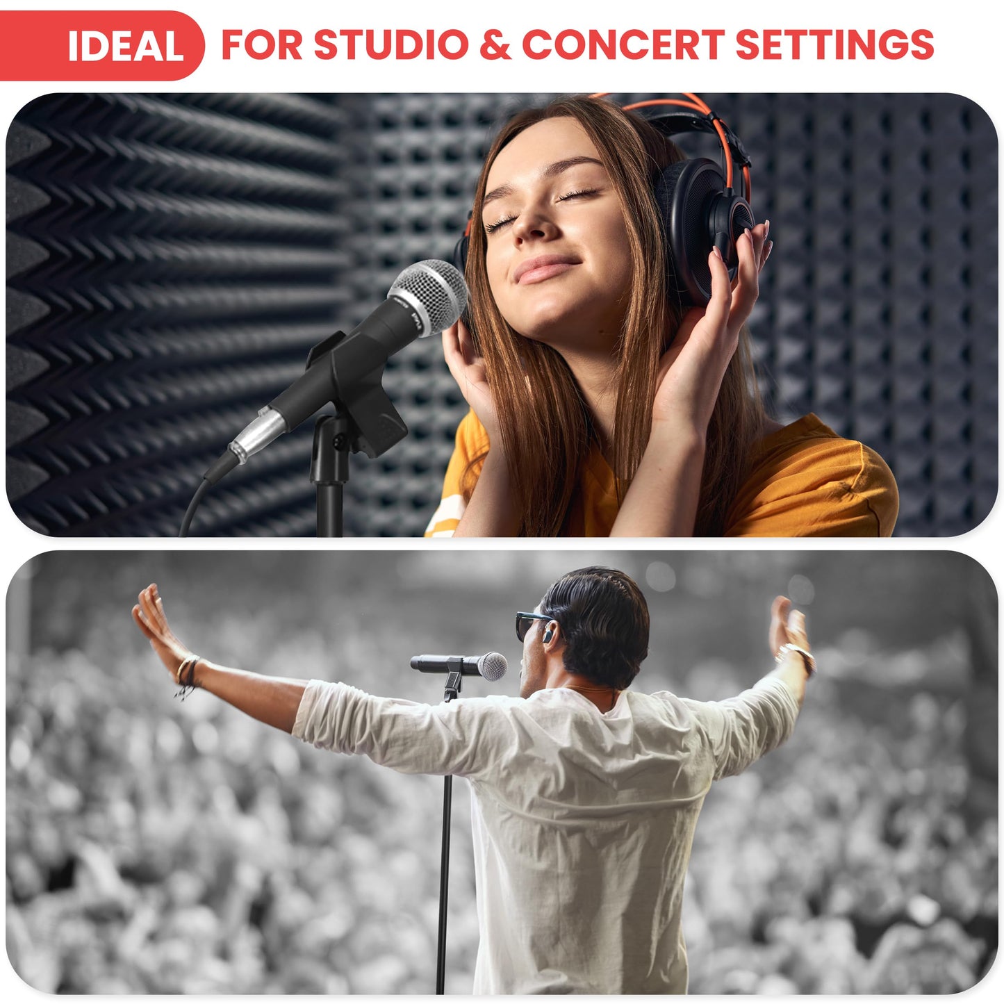 Pyle Square Base Microphone Stand with Mic Clip - Heavy Duty, Height Adjustable, 36.2" to 63.38'', Solid Die-Cast Base, Studio & Concert Use, Universal 5/8'' Adapter, Cable Clip Included