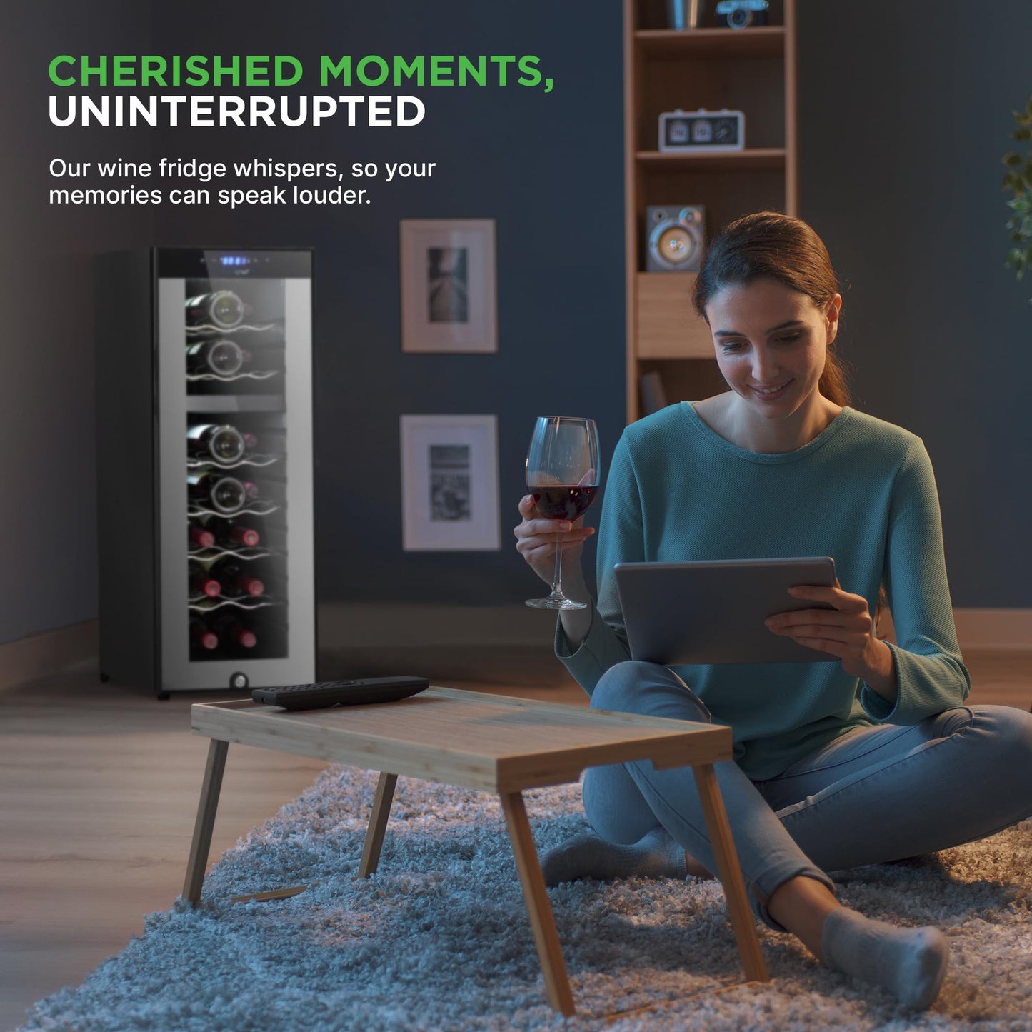 Nutrichef 18 Bottle Wine Fridge | Dual Zone Wine Chiller | Adjustable Temperature 41°F to 64°F | Ultra Quiet Operation | Wine Cooler For Home, & Office | Free Standing 32x11x26 IN (Black)