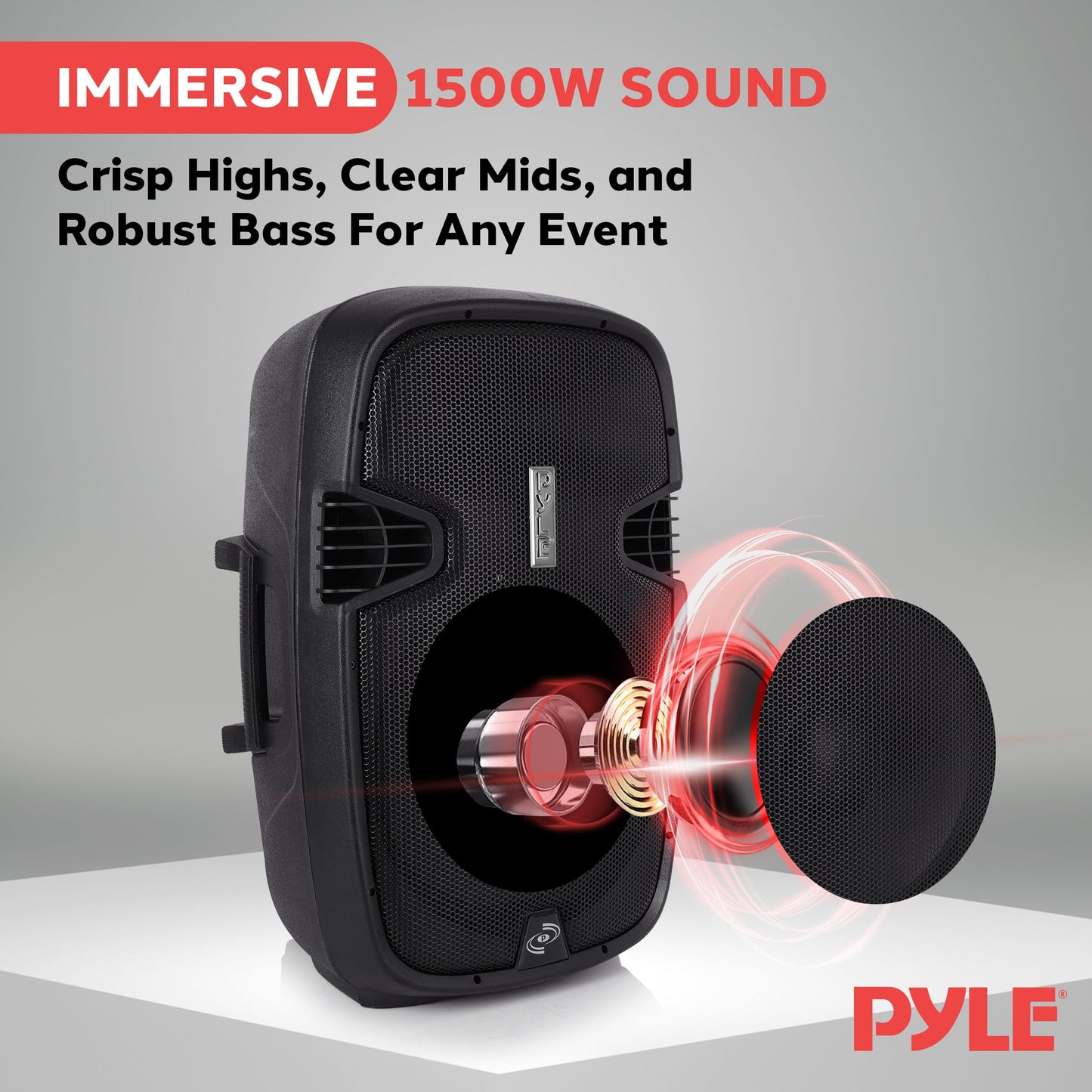 Pyle PPHP155ST Wireless Portable PA Speaker System - 1500W High Powered Bluetooth Compatible Active Outdoor Sound Speakers w/ USB SD MP3 RCA - 35mm Mount, Stand, Microphone, Power Cable, Black, 15"