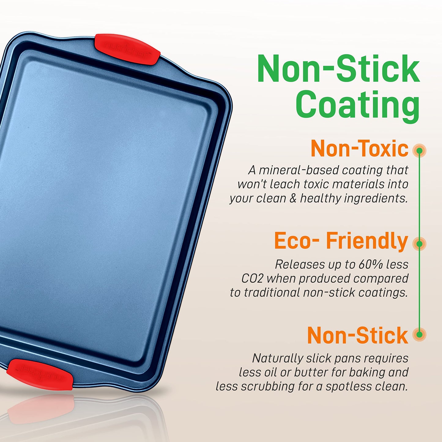 NutriChef 3-Piece Nonstick Cookie Sheets for Baking - Premium Carbon Steel Baking Trays w/ Non-Stick Smooth Coating & Silicone Handles - Large, Medium, & Small Bakeware - Blue