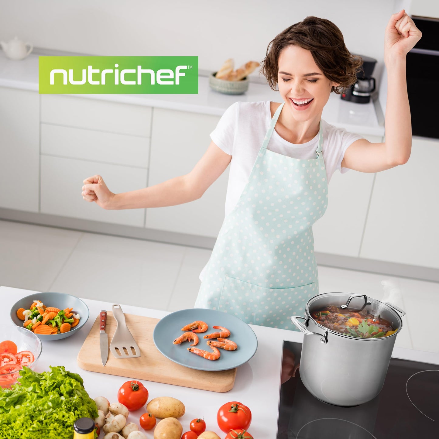 NutriChef 19-Quart Stainless Steel Stockpot – 18/8 Food Grade Heavy-Duty Induction-Compatible Pot with See-Through Lid, Ideal for Stews, Broths, Simmering & Soups, Dishwasher Safe – NCSP20