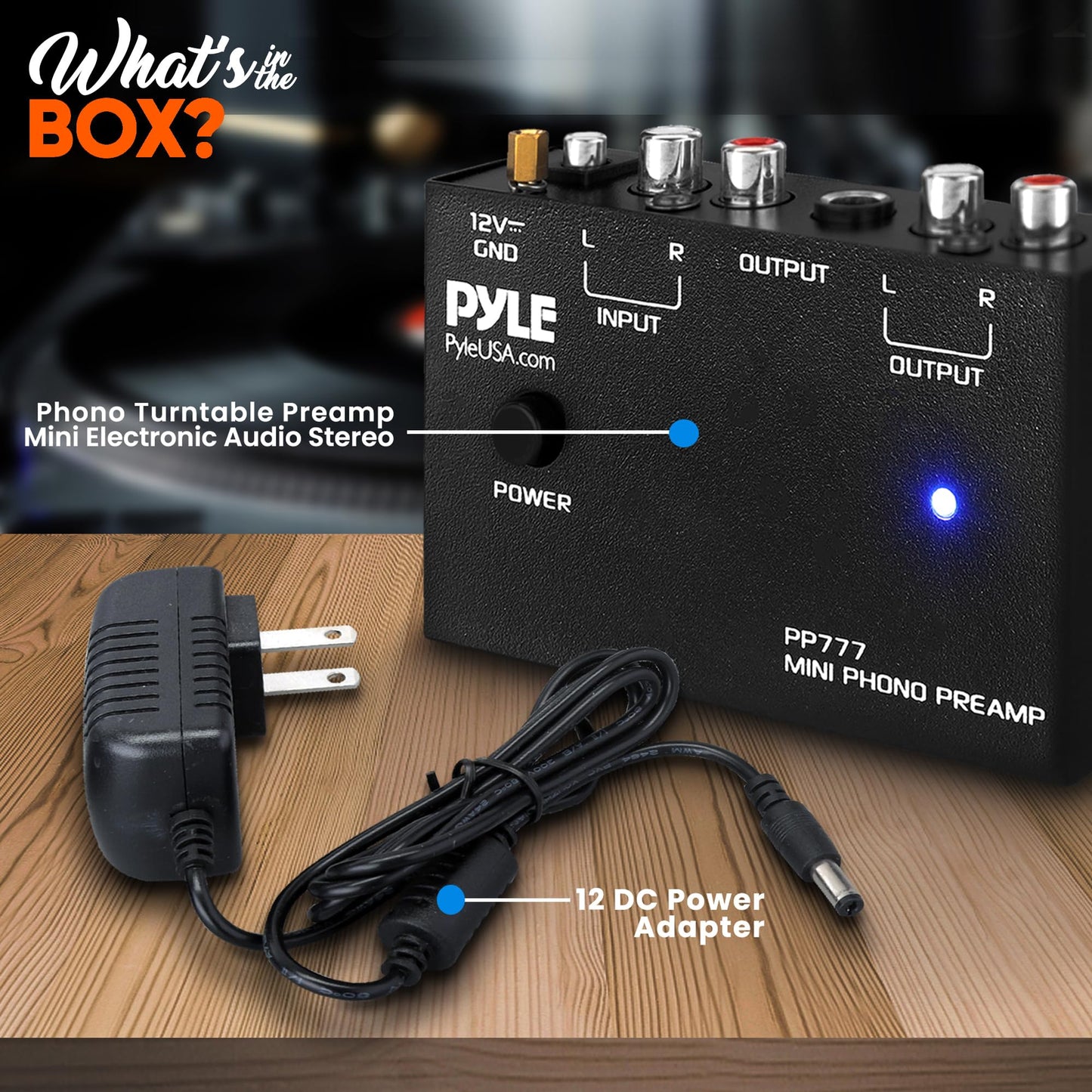 Pyle Mini Phono Turntable Preamp - Stereo Preamplifier with RCA Input/Output - Low Noise - Powered by 12V DC Adapter - Ideal for Vinyl & Phonographs - PP777