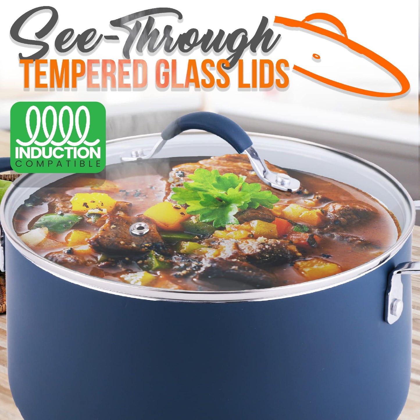 NutriChef Dutch Oven Pot with Lid - Non-Stick Kitchen Pasta Pot with See-Through Tempered Glass Lids, 5 Quart, Works with: NCCW14SBLU & NCCW20SBLU