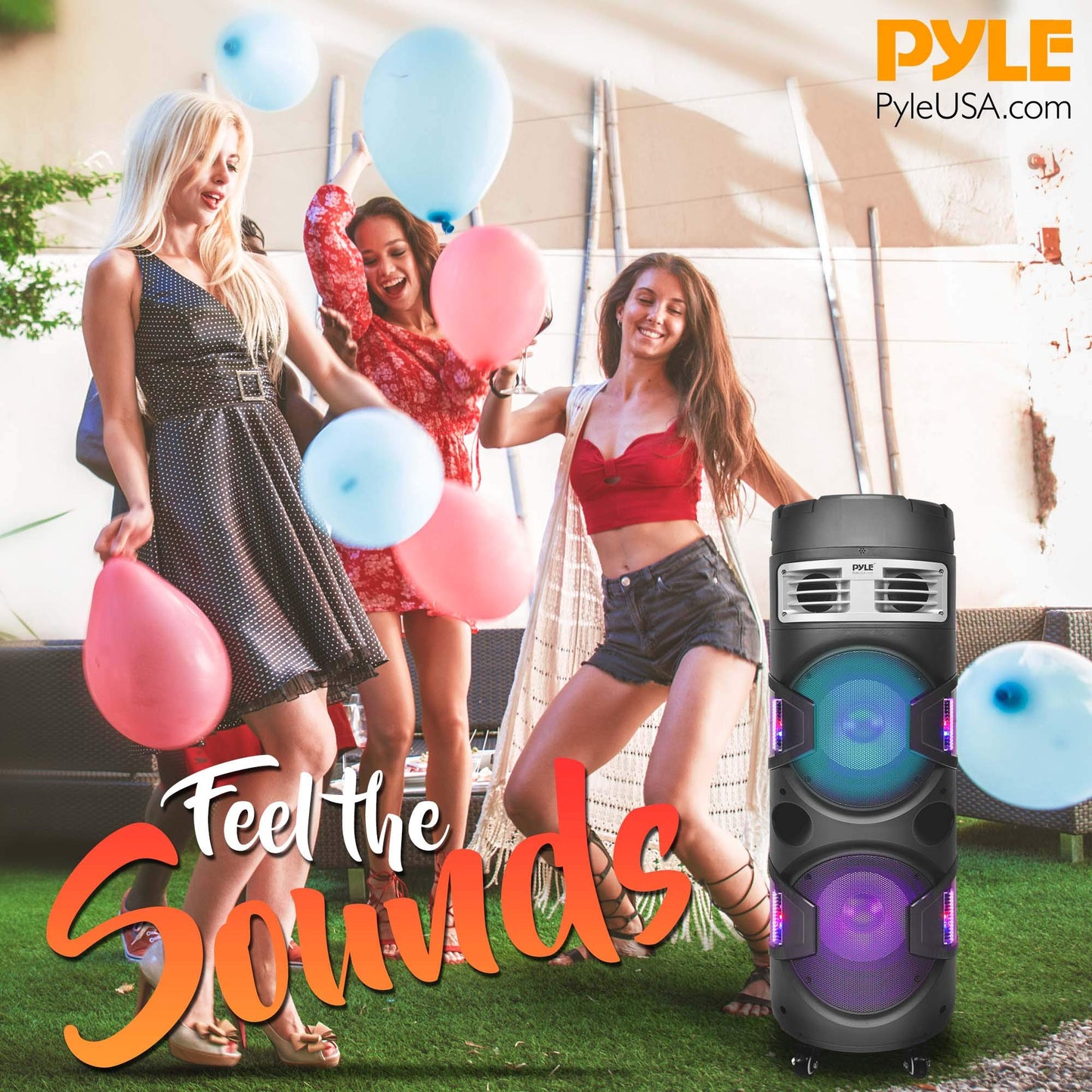 Pyle Portable Bluetooth PA Speaker System - 1200W Outdoor Bluetooth Speaker Portable PA System w/TWS Function, Microphone in, Flashing DJ Party Lights, USB Reader, FM Radio, Rolling Wheels