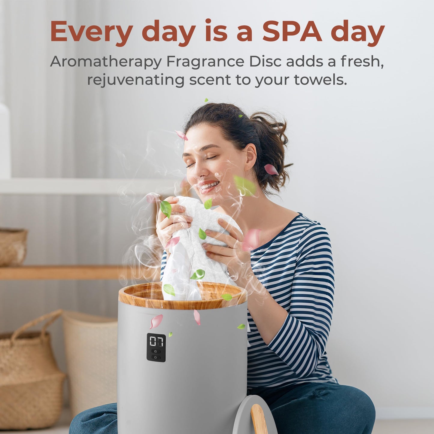 SereneLife Towel Warmers Bucket, with Customized Fragrance for Spa and Bathroom, Luxury Towel Heater Gifts for Him & Her, Auto Shut off, Fits 2 large Towels, Blankets, Bathrobes, PJ's (Grey)