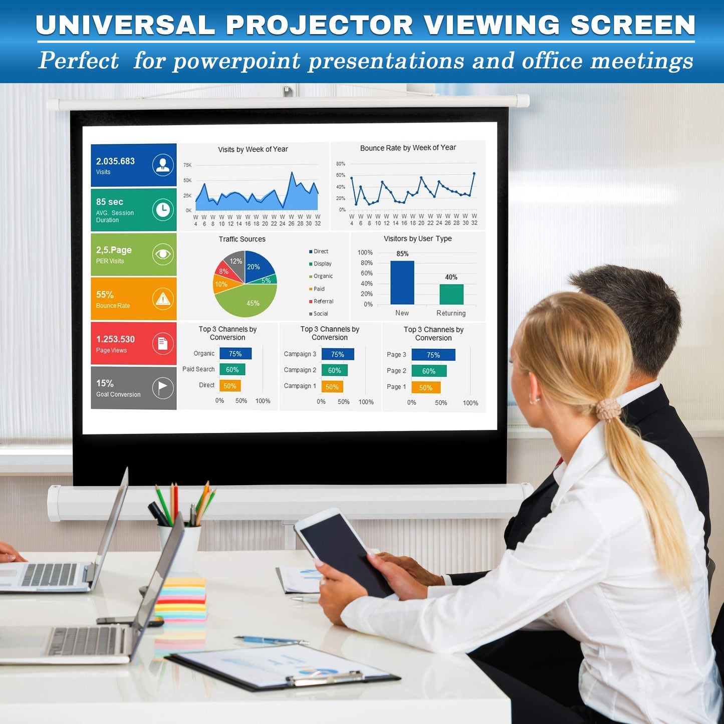 Pyle 40-Inch Portable Projector Screen with Tripod Stand - Lightweight and Durable Movie Projector Screen, Easy Pull Setup, 4:3 Aspect Ratio, Perfect for Indoor/Outdoor Use, Schools & Conferences