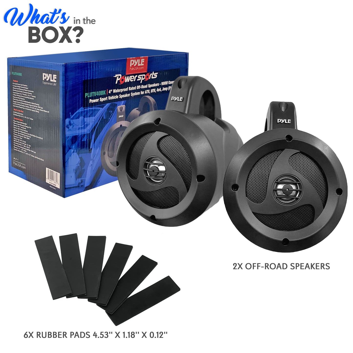Pyle 2-Way Passive Waterproof Off-Road Speaker System - 4 Inch 900w Peak, Marine Grade Wakeboard Tower Speakers, Full-Range Outdoor Audio Speaker for ATV, UTV, Quad, Jeep, Boat - 1 pair - Black