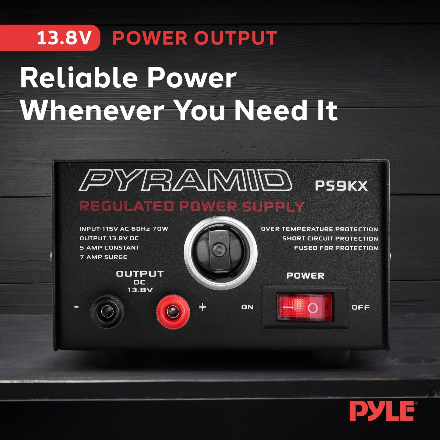 Pyramid PS9KX Universal Compact Bench Power Supply-5 Amp Linear Regulated Home Lab Benchtop Converter w/ 13.8 Volt DC 115V AC 70 Watt Input, Screw Type Terminal, 12V Car Cigarette Lighter