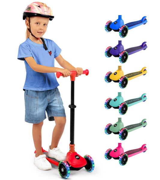 SereneLife 3-Wheel Foldable Kids Scooter – LED Wheel Lights, Adjustable Handlebar, Rear Foot Brake, Lean-to-Steer, Anti-Slip Deck – Ideal for Toddlers & Kids 3+, up to 110 lbs