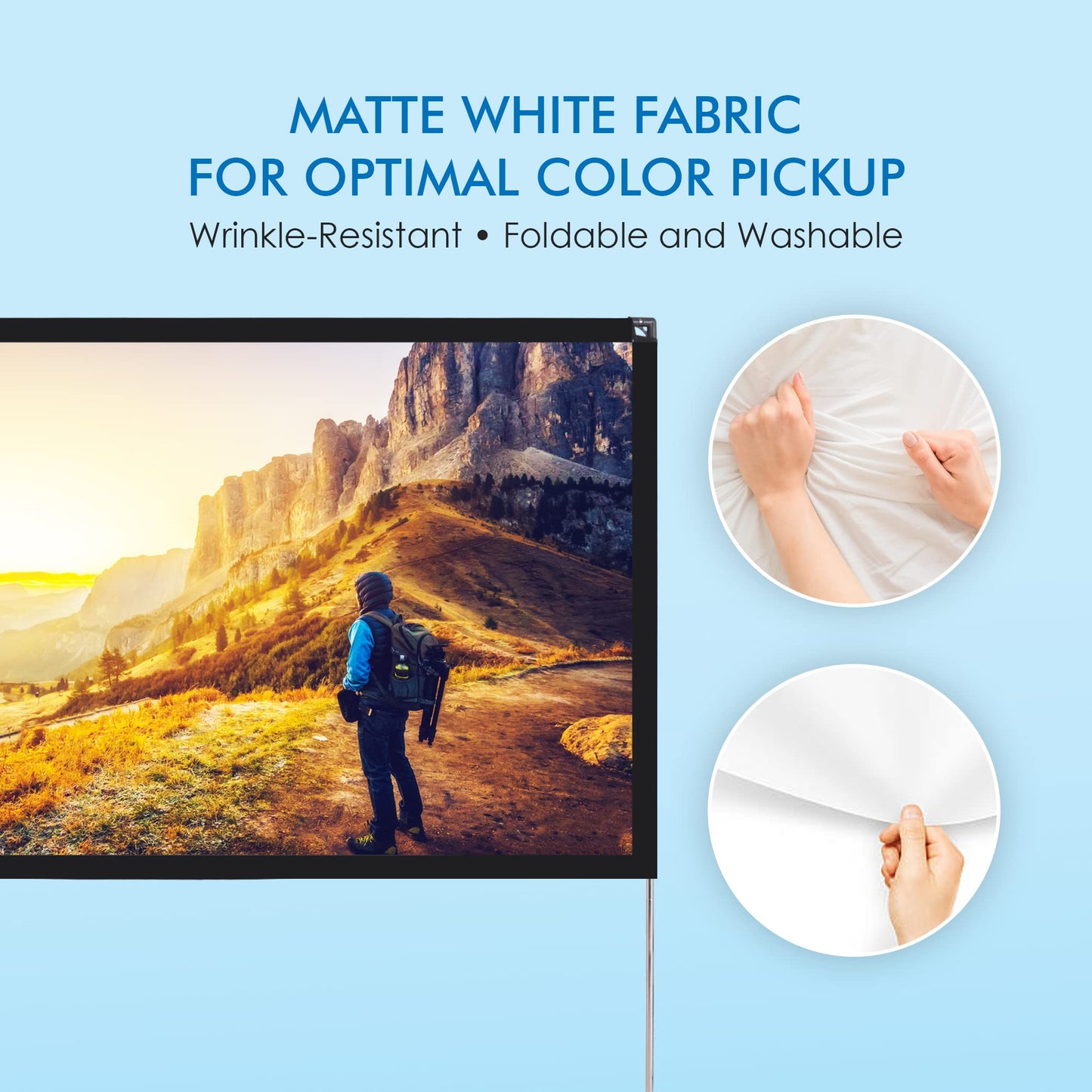Pyle 120 Inch Foldable Projector Screen with Stand –16:9 HD Lightweight Portable Movie Display for Indoor & Outdoor – Wrinkle Resistant, Wide Angle Viewing,Travel Bag & Frame Included for Home Theater