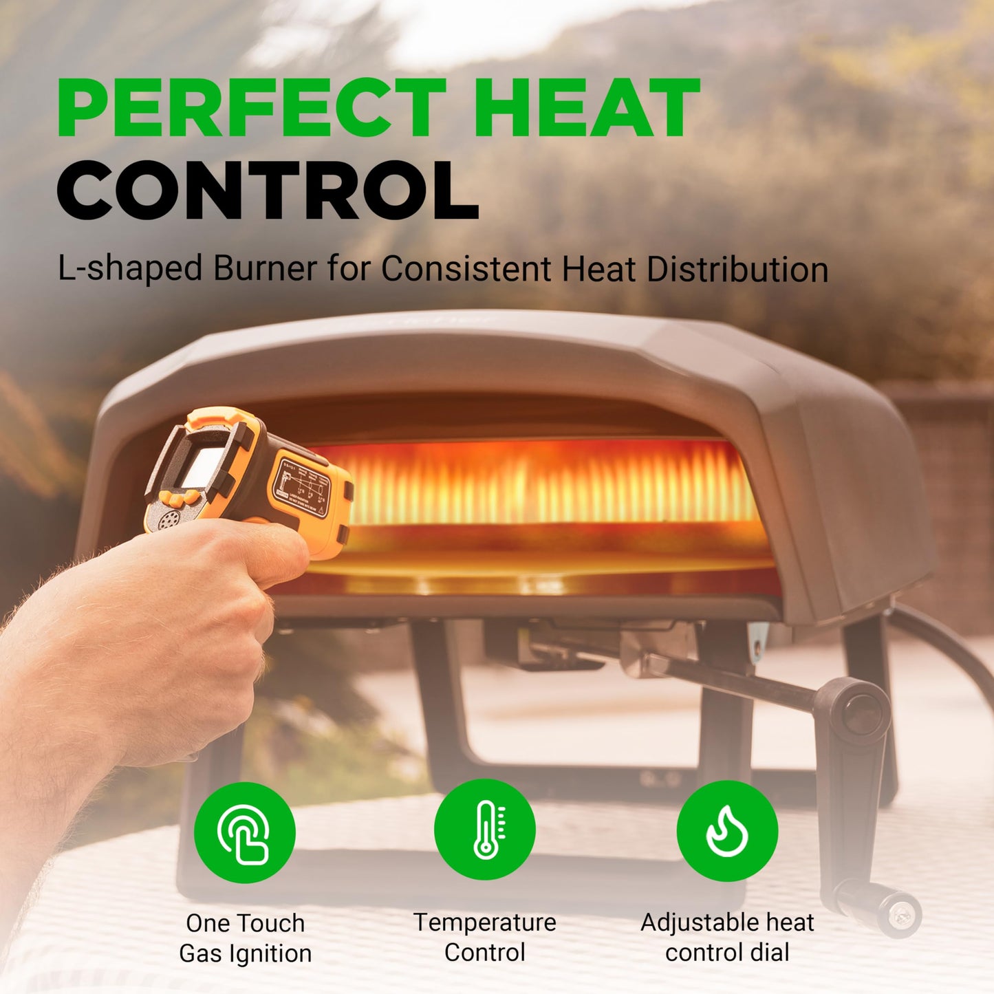 Nutrichef Outdoor Pizza Oven - Manual 360° Rotating Pizza Stone - Adjustable Heat - Includes Pizza Peel, Pizza Cutter, Stone, Cover, & Hose - Cook 12" Pizza in 60 Seconds - Long Handle