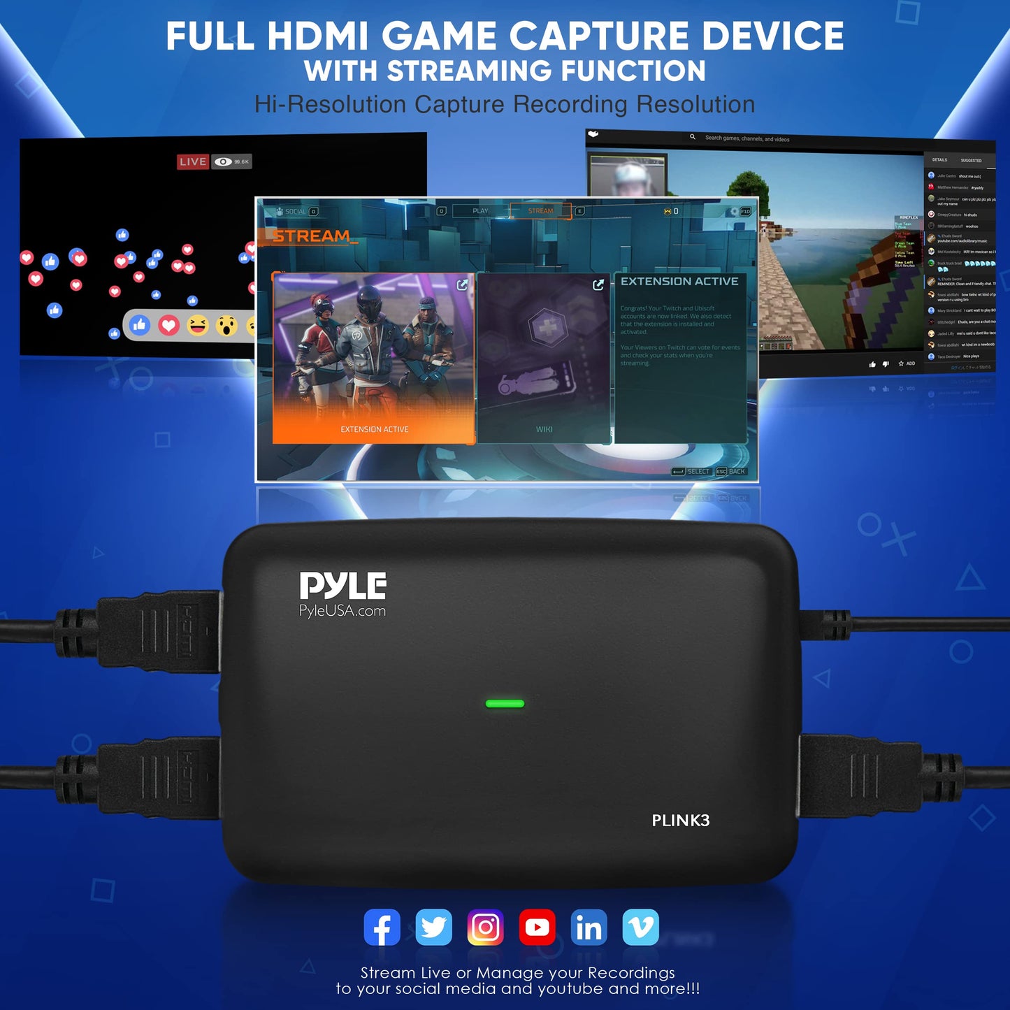 Pyle Capture Card 4K USB3.1 HDMI-to-USB Audio-Video Record via DSLR Camcorder Action Cam, Ultra High Speed, PS3, P4, PS5, Xbox, Nintendo Switch, Wii, Game Streaming, Conference Live Broadcast- PLINK3