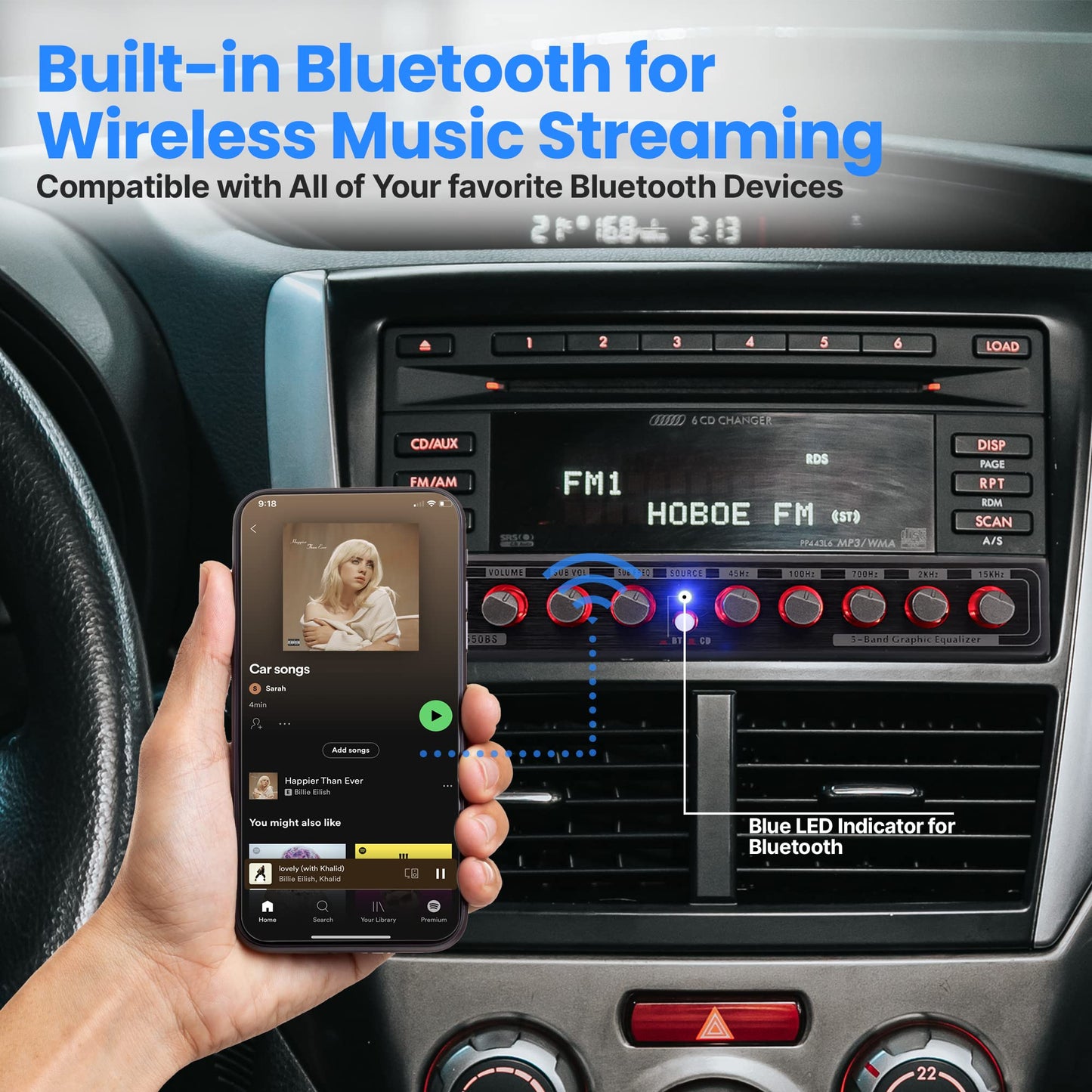 PyleUsa 5 Bands Graphic Equalizer with SUB Volume Adjustable for Subwoofer Channel, Built in Bluetooth for Wireless Music Streaming, Stereo RCA Output, Aux RCA Input, Mounting Hardware Included