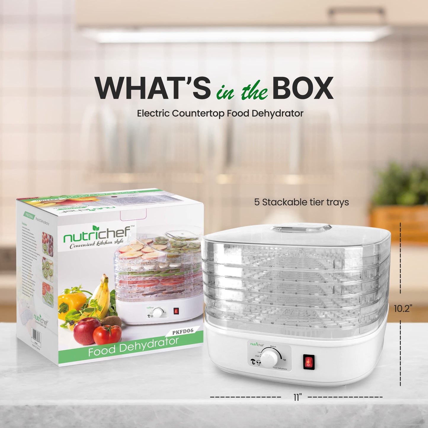 Nutrichef Food Dehydrator Machine | Dehydrates Beef Jerky, Meat, Food, Fruit, Vegetables & Dog Treats | Great For At Home Use | High-Heat Circulation for Even Dehydration | 5 Easy to Clean Trays