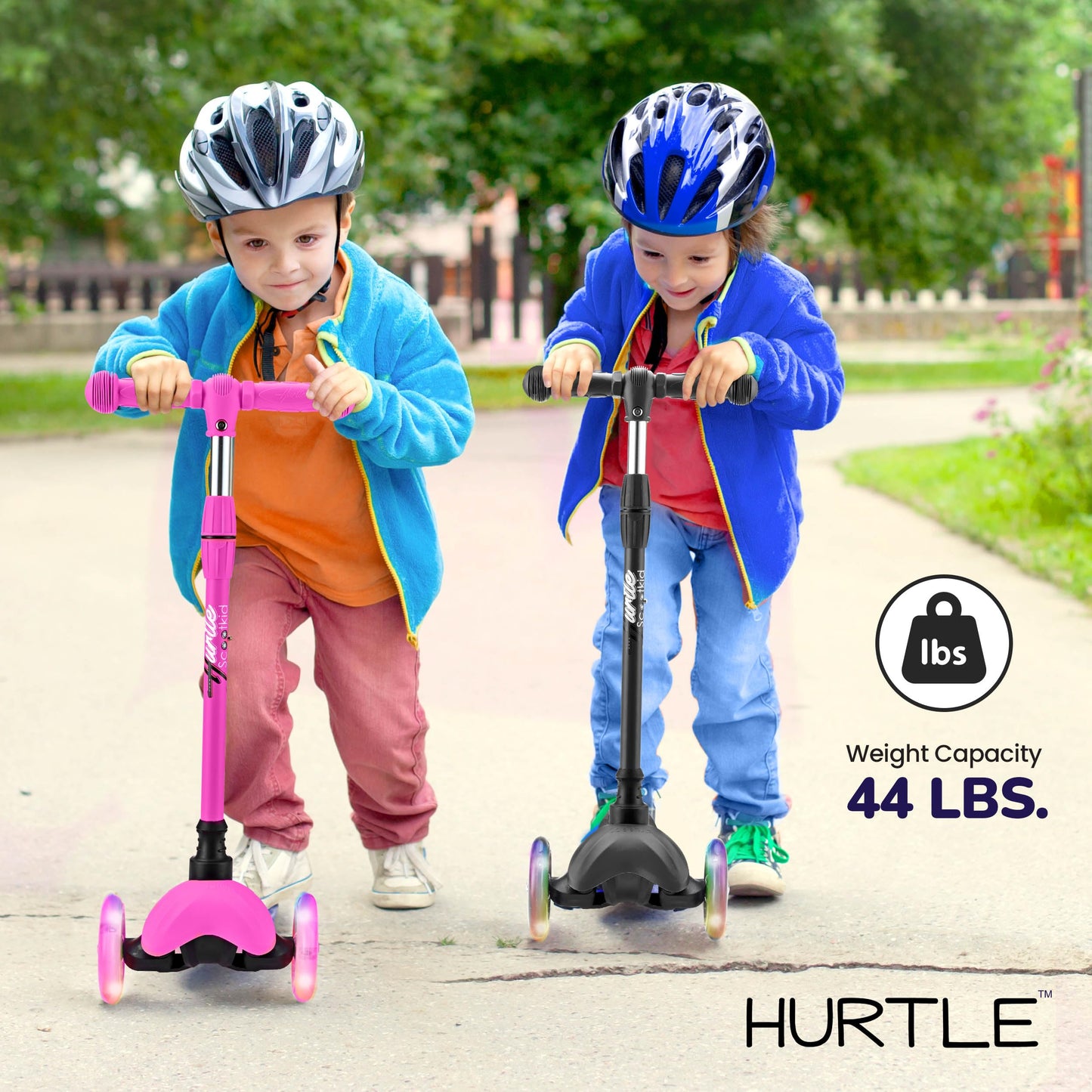 Hurtle Mini Kickboard Scooter for Kids – Height Adjustable 25-28 Inches, 3-Wheel Toddler Micro Scooter with LED Light-up Wheels, Lightweight Riding Toy, Non-Slip, Indoor/Outdoor Fun, Ages 2-5 (Pink)