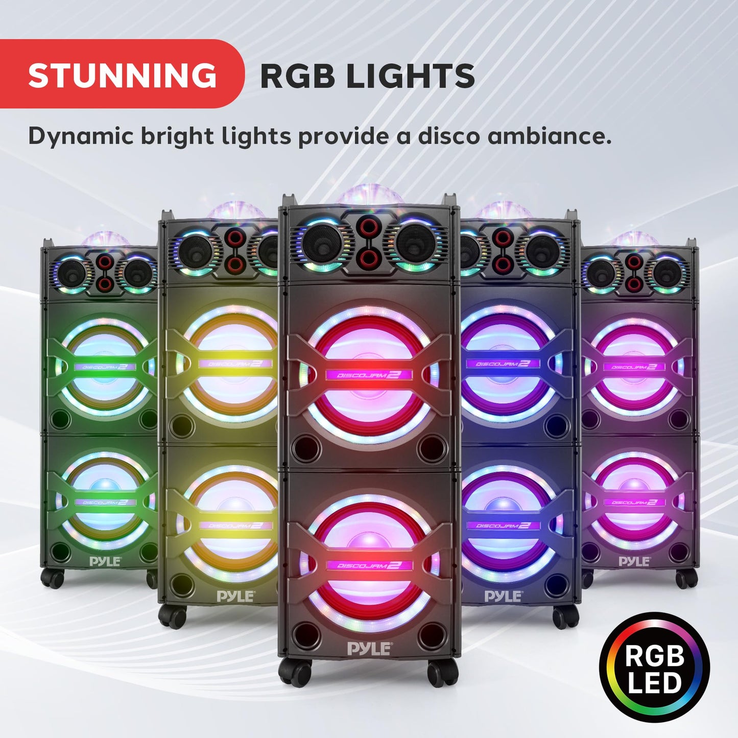 Pyle Portable Bluetooth PA Speaker System - 2000W Active powered Outdoor Bluetooth Speaker Portable PA System w/ Microphone In, Party Lights, USB SD Card Reader, AUX/RCA/FM Radio, Wheels - PSUFM1043BT