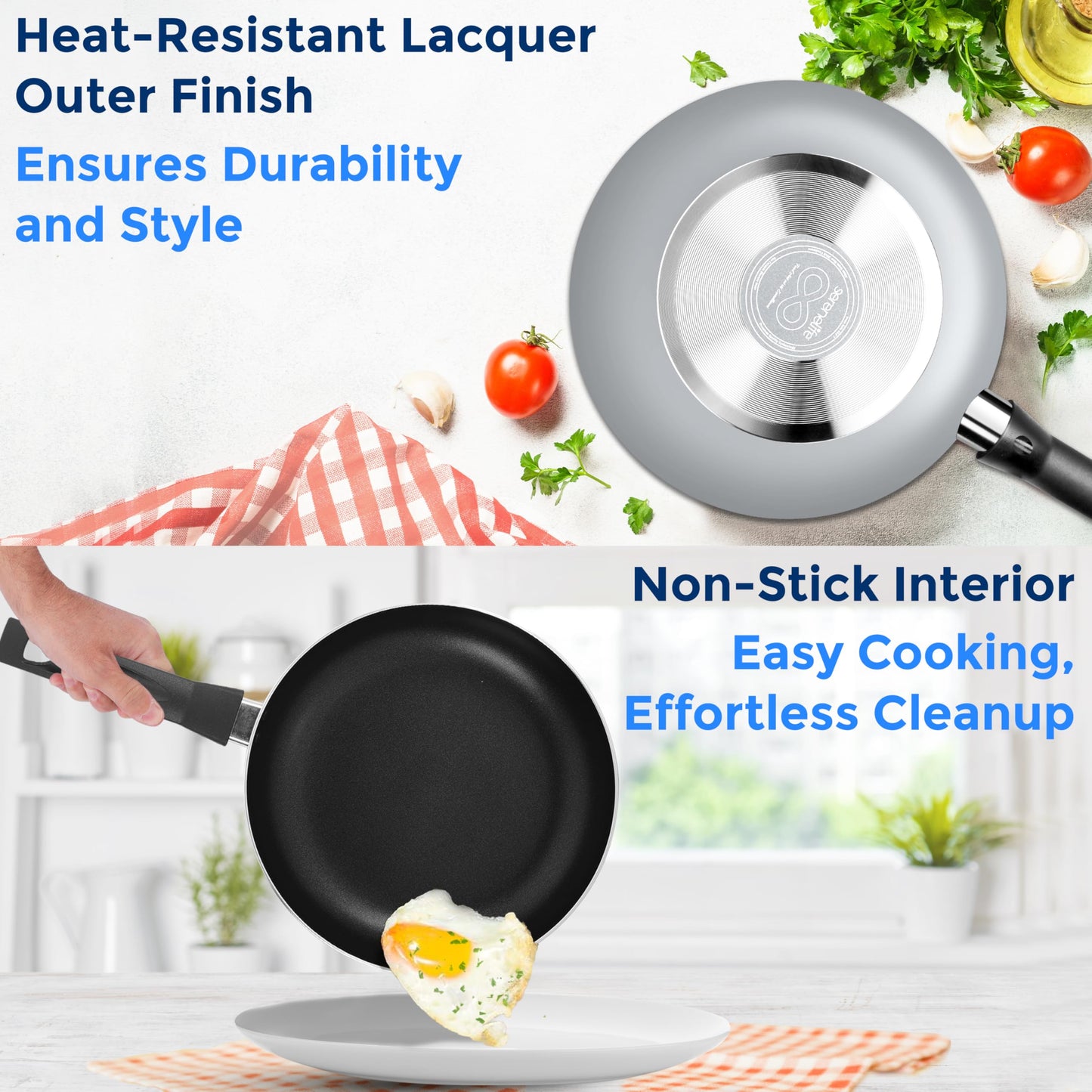 SereneLife Kitchenware Pots & Pans Basic Kitchen Cookware, Black Non-Stick Coating Inside, Heat Resistant Lacquer (20-Piece Set), One Size, Gray