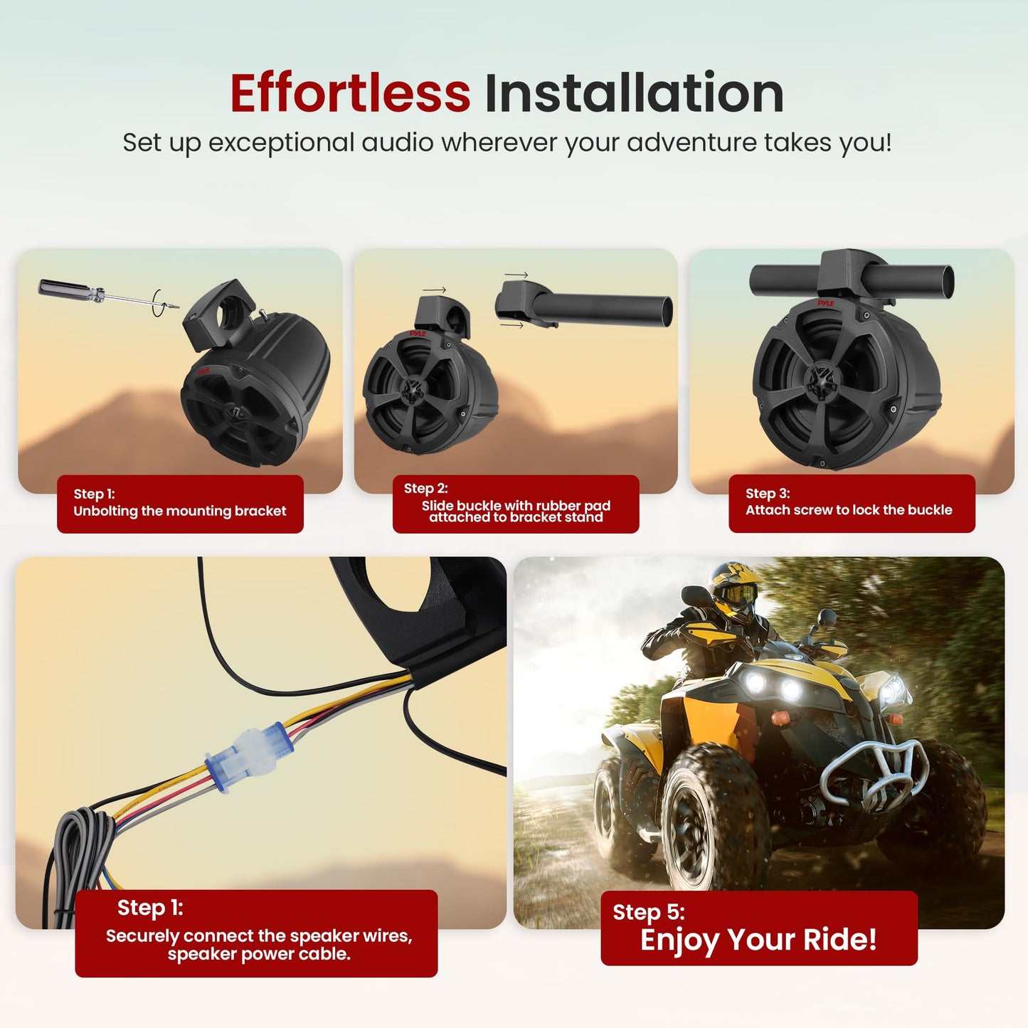 Pyle Water-Resistant Marine Off Road Speakers - UTV Compact PowerSport Vehicle Passive Speaker System 1200 Watt Peak, Compact, High-Powered Output