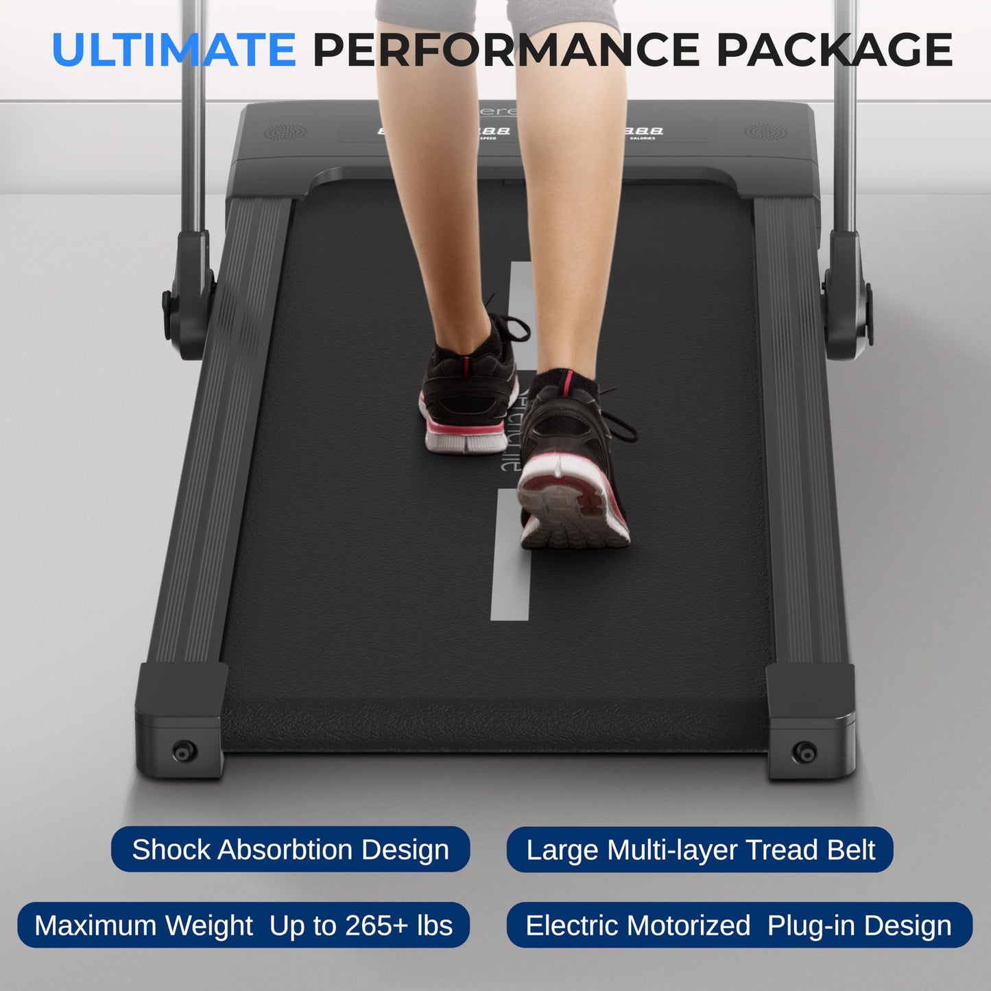 SereneLife Foldable 2 in1 Treadmill & Walking Pad with Remote Control, Speed 7.6 MPH Compact Under Bed, 2.5 HP, App Support, Easy Assembly and Storage, for Walking or Jogging, 265lbs Capacity