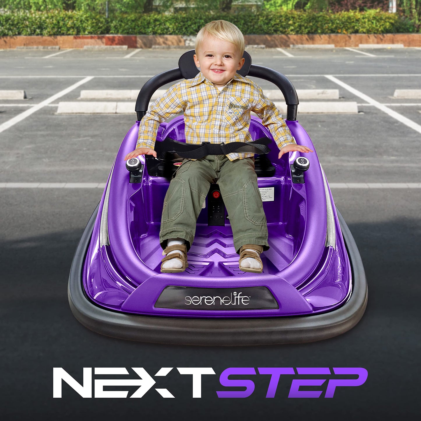 SereneLife 12V Electric Bumper Car for Kids – Remote Control Option, 360° Spin, LED Lights, Safety Belt, Kids Toddler Baby Bumper Car 3-8 Years (Purple)