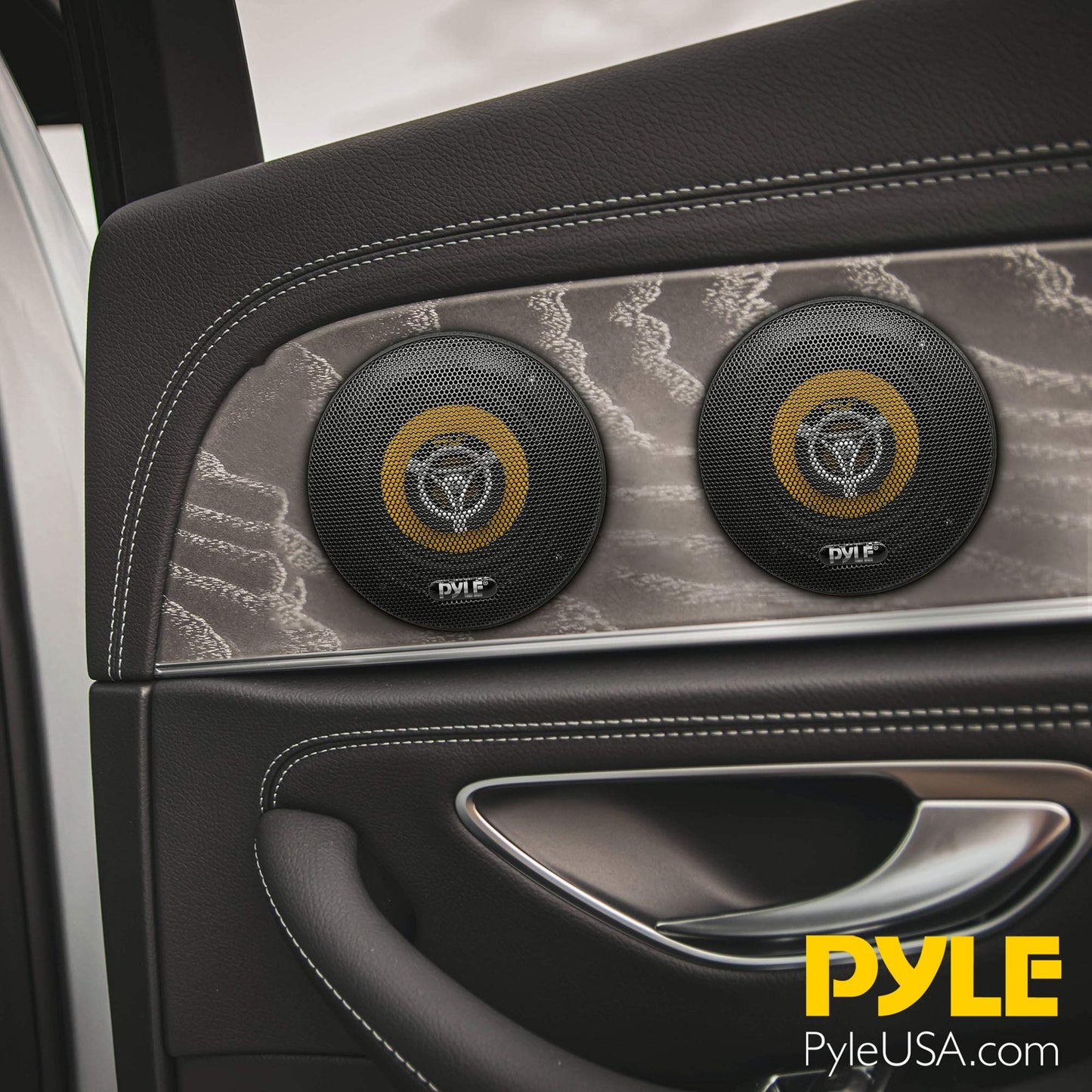 Pyle Car Two Way Speaker System-Pro 4 Inch 140 Watt 4 Ohm Mid Tweeter Component Audio Sound Coaxial Speakers For Car Stereo w/20 Oz Magnet,1.85” Mount Depth Fits Standard OEM-Pyle PLG4.2(Pair),Yellow