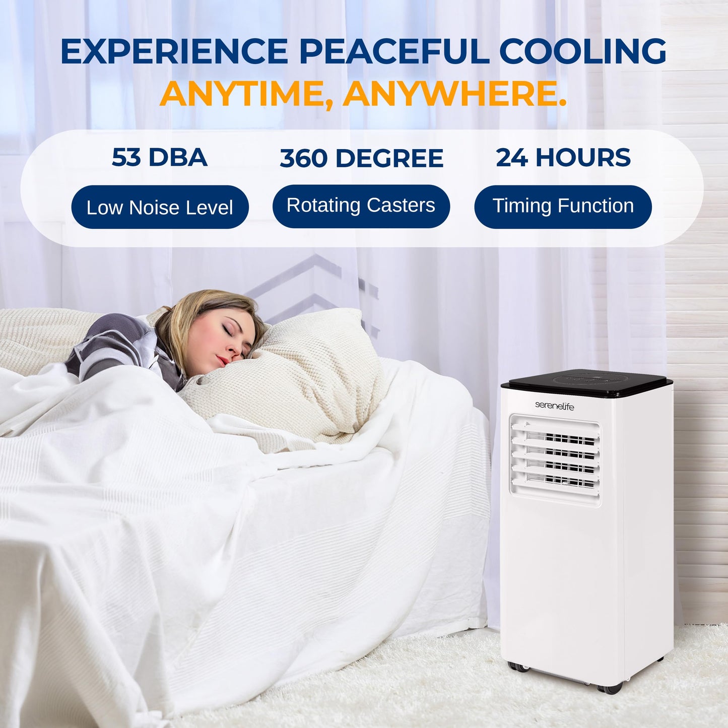 SereneLife 8000 BTU Portable Air Conditioner - 3-in-1 Compact Standing Air Conditioner for Room Up to 300 Sq. Ft. - Floor AC Unit with Remote Control - Universal Casters, Window Mount Kit