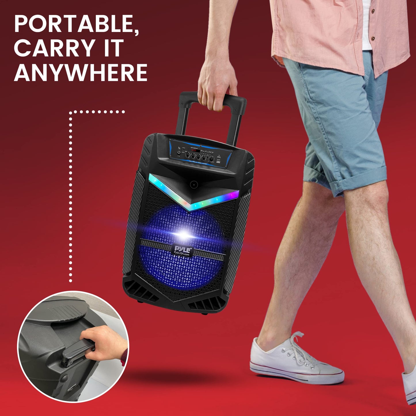 Pyle Portable Bluetooth PA Speaker System - 800W Rechargeable Outdoor Bluetooth Speaker Portable PA System w/ 12” Subwoofer 1” Tweeter, Recording Function, Mic In Party Lights USB/SD Radio- PPHP1242B