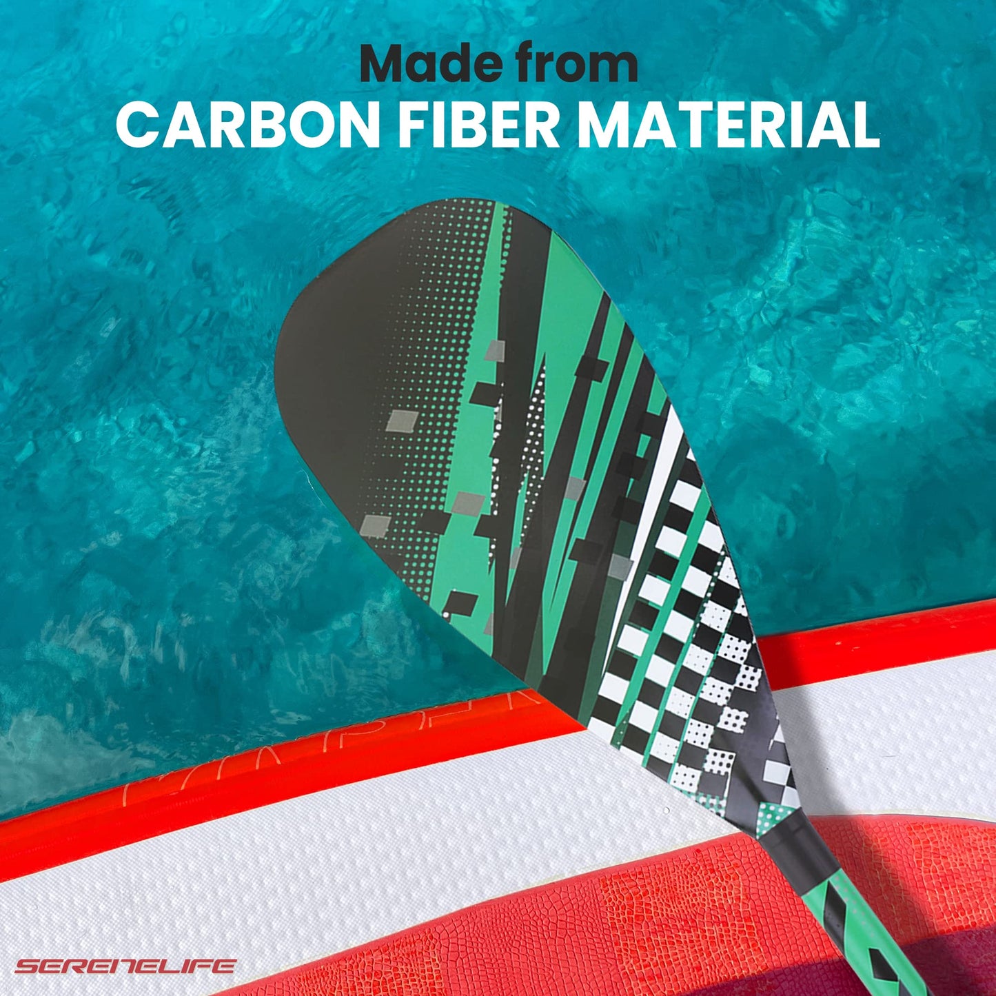 SereneLife Adjustable SUP Paddle - Adjustable 3-Piece Mix Carbonfiber Paddle, Lightweight & Comfortable to Use, Includes Carrying Bag w/ Zip and Handle, Comfortable Grip & Powerful Stroke