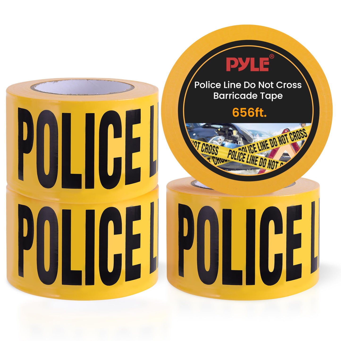 pyle 4 Pieces Safety Police Line Do Not Cross Barricade Tape Set - 656 Foot Long Tape Roll Suitable for a Wide Range of Applications, Including Roadworks, Events, and Hazardous Areas