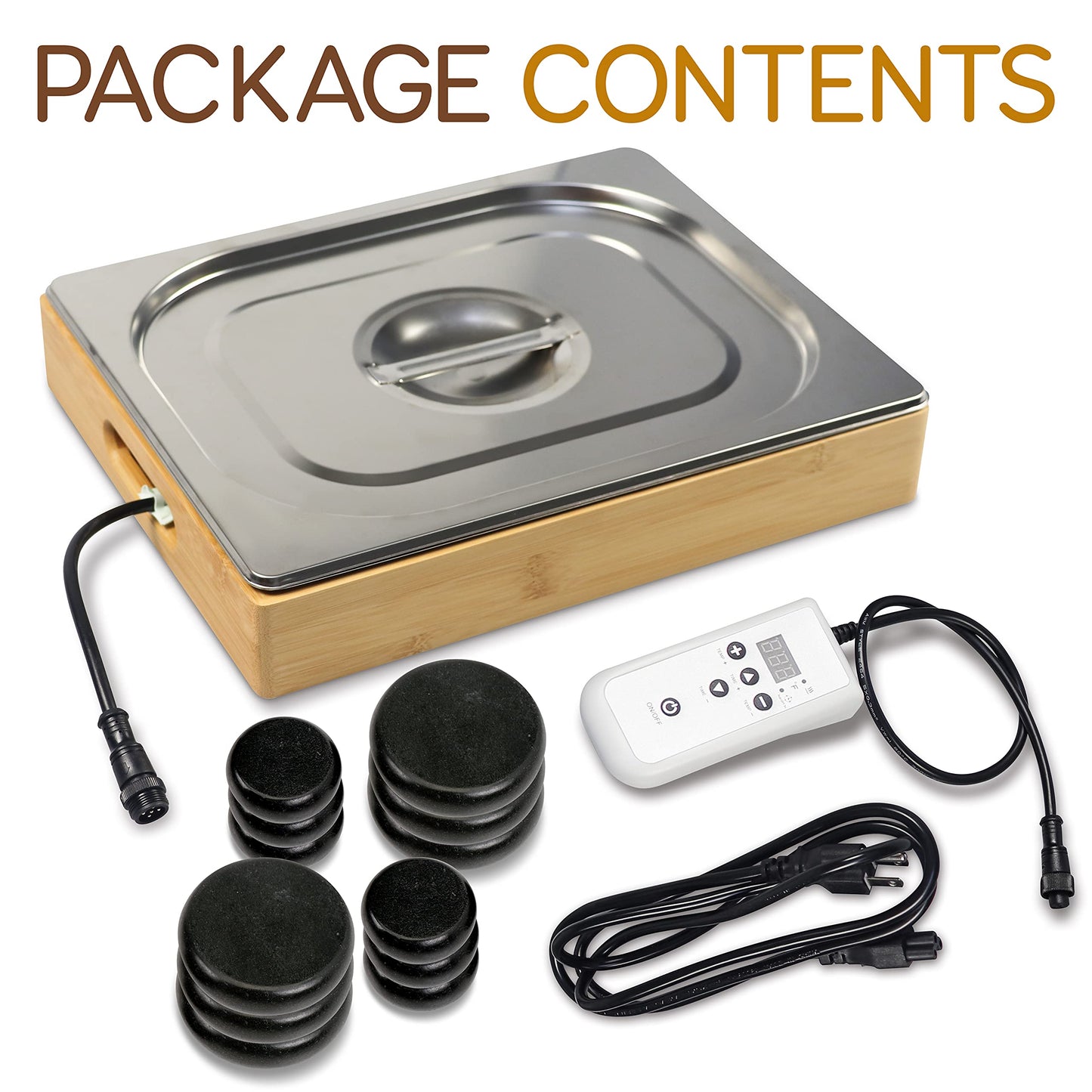 Portable Massage Stone Warmer Set Electric Spa Hot Stones Massager and Heater Kit with 6 Large and 6 Small Round Shaped Basalt Warm Massaging Therapy Rocks Equipment, Digital Controller Heating Bag