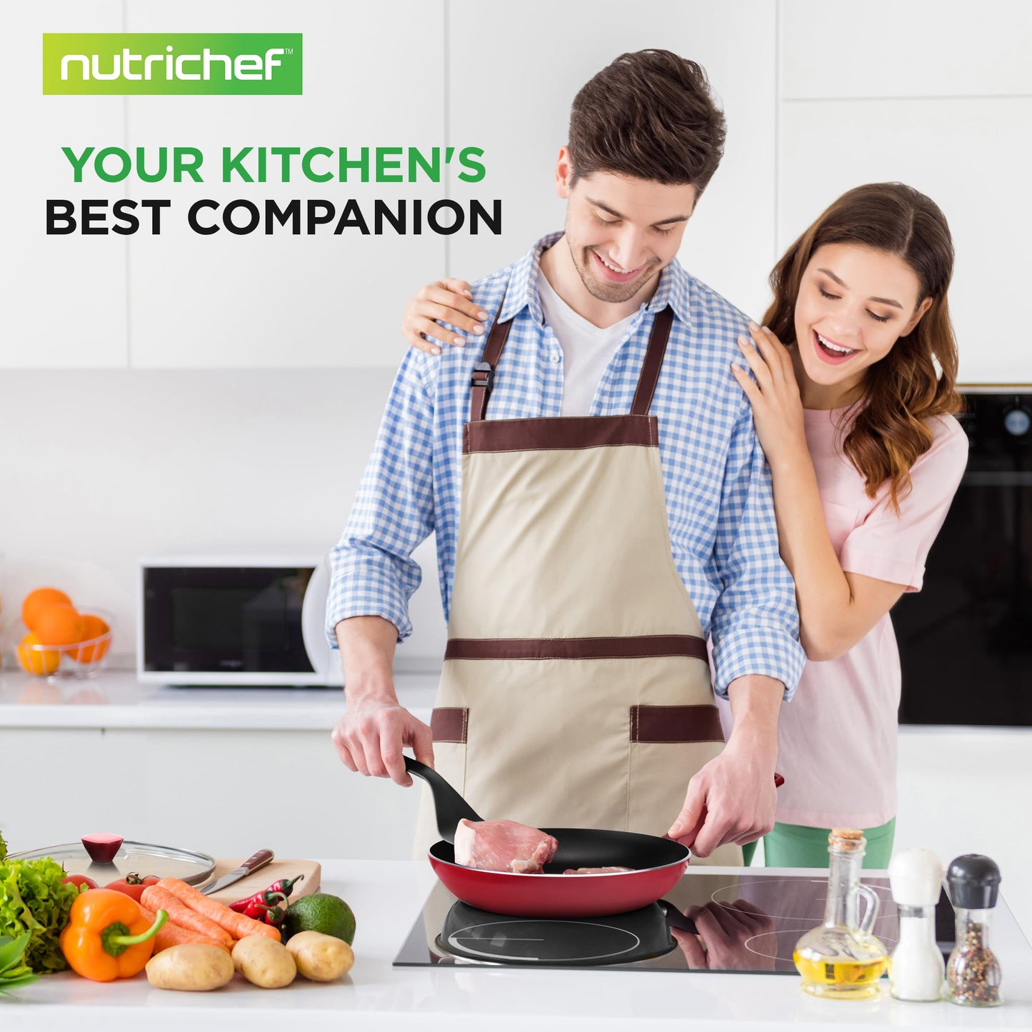 NutriChef 13 Pcs. Nonstick Kitchen Cookware PFOA-Free Heat Resistant Kitchenware Set w/Saucepan, Frying Pans, Cooking Pots, Casserole, Lids, & Utensils, Red NCCWA13RD