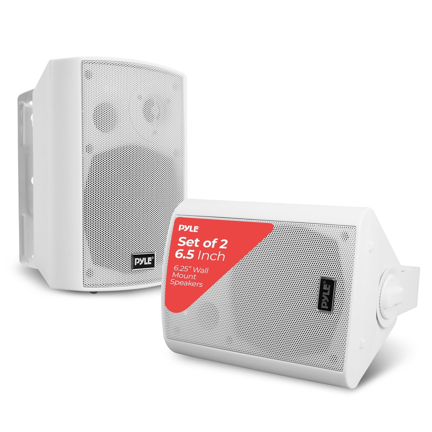 Pyle 6.5 Inch Wall Mount Waterproof Speaker System for Indoor or Outdoor Wireless Bluetooth Surround Sound System, White (2 Pack)