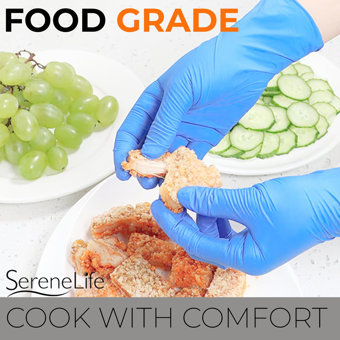 Serenelife 100 count Medium Gloves Nitrile Disposable Latex & Powder Free - Great for Kitchens, Food Handling & Cleaning Supplies - Soft & Comfortable fit - Vinyl & Nitrile blend - Medium -100 Pack
