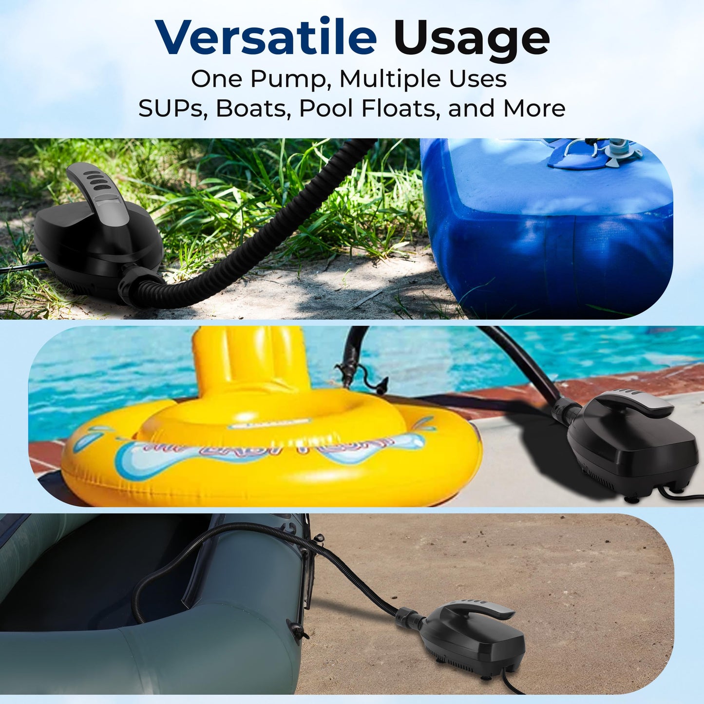 SereneLife Inflatable Paddle Board Pump Compressor - 16PSI High Pressure SUP Inflator - 12V DC Car Connector - Electric Air Pump for Paddle Boards, Boats, Rafts, Pool Toys, Water Sports