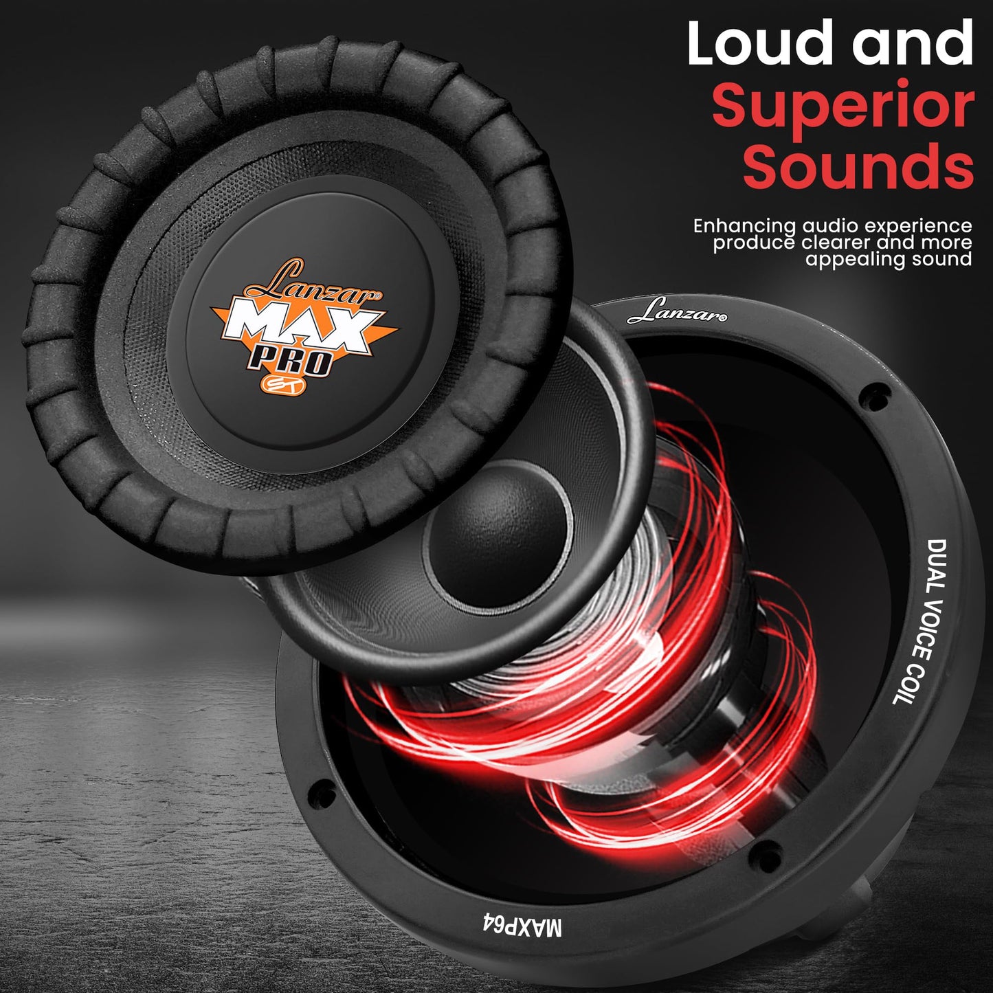 Lanzar 6.5” Car Subwoofer Speaker - Black Non-Pressed Paper Cone, Aluminum Voice Coil, 4 Ohm Impedance, 600 Watt Power and Foam Edge Suspension for Vehicle Audio Stereo Sound System - MAXP64
