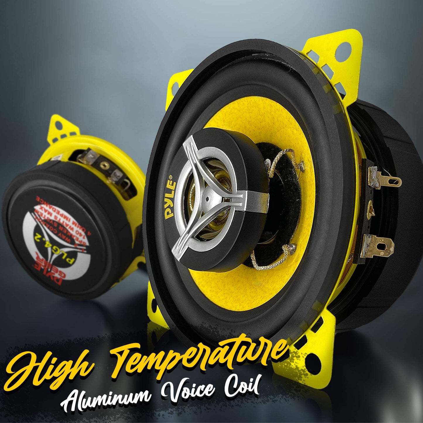 Pyle Car Two Way Speaker System-Pro 4 Inch 140 Watt 4 Ohm Mid Tweeter Component Audio Sound Coaxial Speakers For Car Stereo w/20 Oz Magnet,1.85” Mount Depth Fits Standard OEM-Pyle PLG4.2(Pair),Yellow