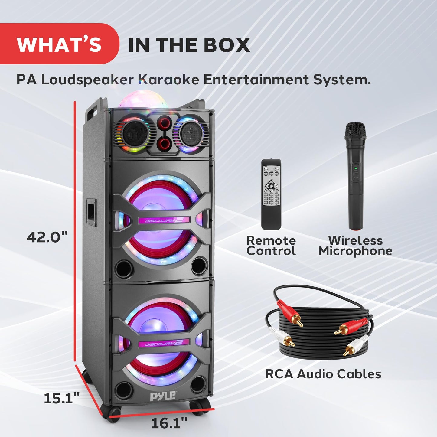 Pyle Portable Bluetooth PA Speaker System - 2000W Active powered Outdoor Bluetooth Speaker Portable PA System w/ Microphone In, Party Lights, USB SD Card Reader, AUX/RCA/FM Radio, Wheels - PSUFM1043BT