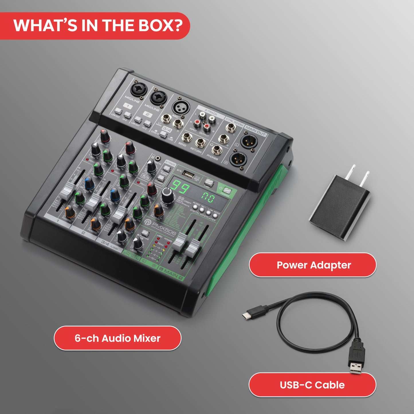 Pyle 6-Channel Audio Mixer - Bluetooth 5.0 Studio Mixer/DJ Controller with Digital Effects - USB Interface - MP3 Compatible - XLR Inputs and LED Display - Audio Mixing Sound Board System - PMX506